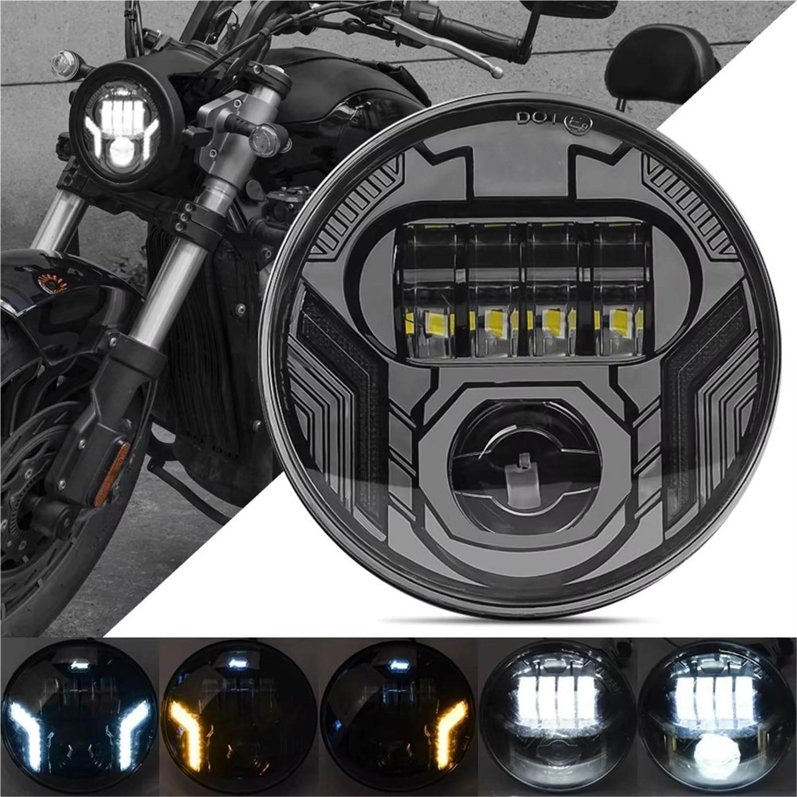 MESKEL Fari Anteriori Moto per Bob per Low per Rider per Iron 883 Etc Faro per Moto Lampada Frontale A LED 5,75 con Halo Bianco DRL Indicatore Direzione Ambra Integrato