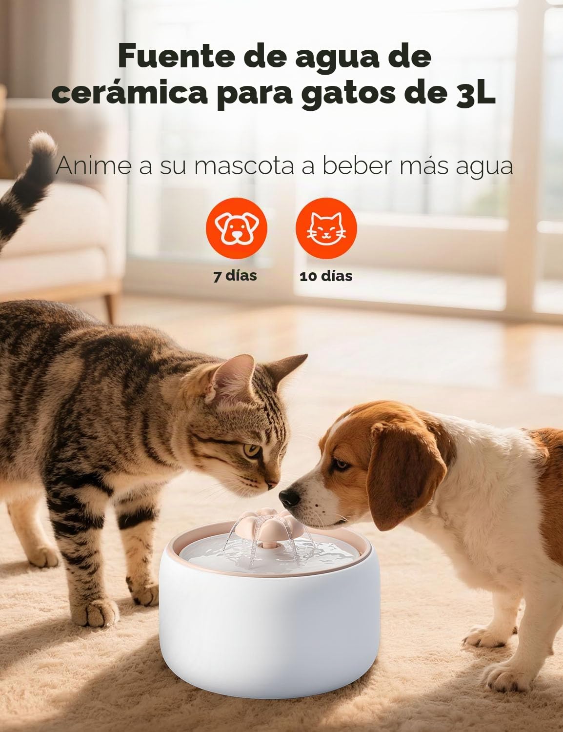 WOPET Fuente de agua de cerámica premium para gatos W03 Lite, fuente de agua automática para mascotas de 3L/2,863.3 g para gatos y perros, apta para lavavajillas, fuente de lujo para gatos con bomba