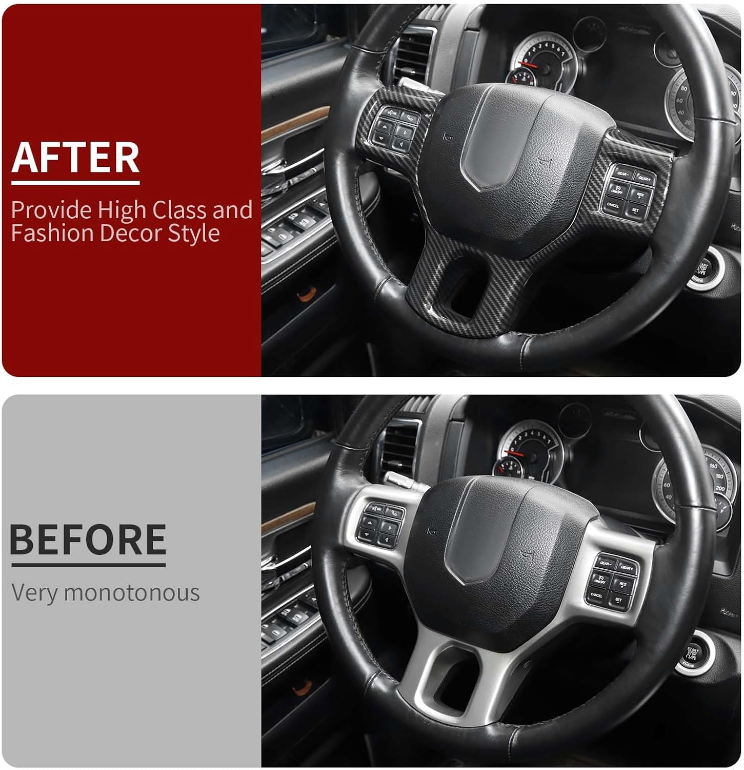 Linskip Steering Wheel Trim Compatible with Ram 1500 2010 2011 2012 2013 2014 2015 2016 2017 2018, Steering Wheel Cover for Ram Interior Accessories(Carbon Fiber Black)
