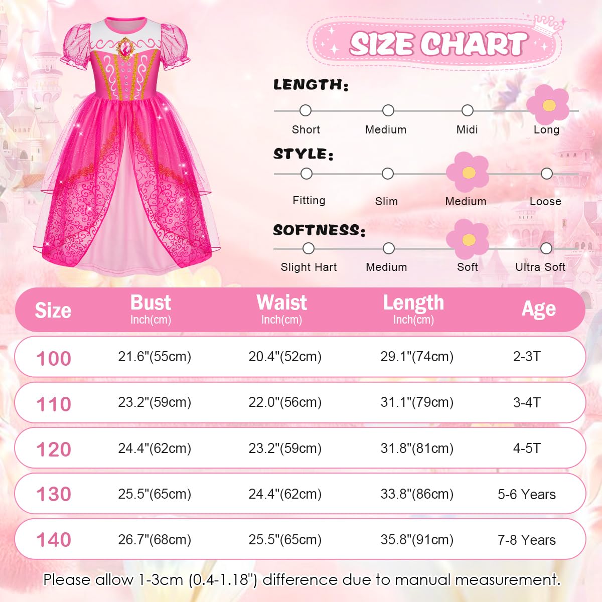 HenzWorld Princess Dress Up for Girls Toddler Princess Costumes Halloween Costume Kids Fancy Birthday Party Outfits 2-8Years — view 7