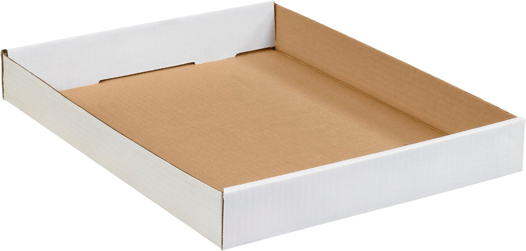 Box USA Corrugated Cardboard Trays, 15" x 12" x 1 3/4", White, Perfect for Transporting Small and Lightweight Loads, for Packaging or Moving Plants, Cans, Bottles and Other Items, Pack of 50