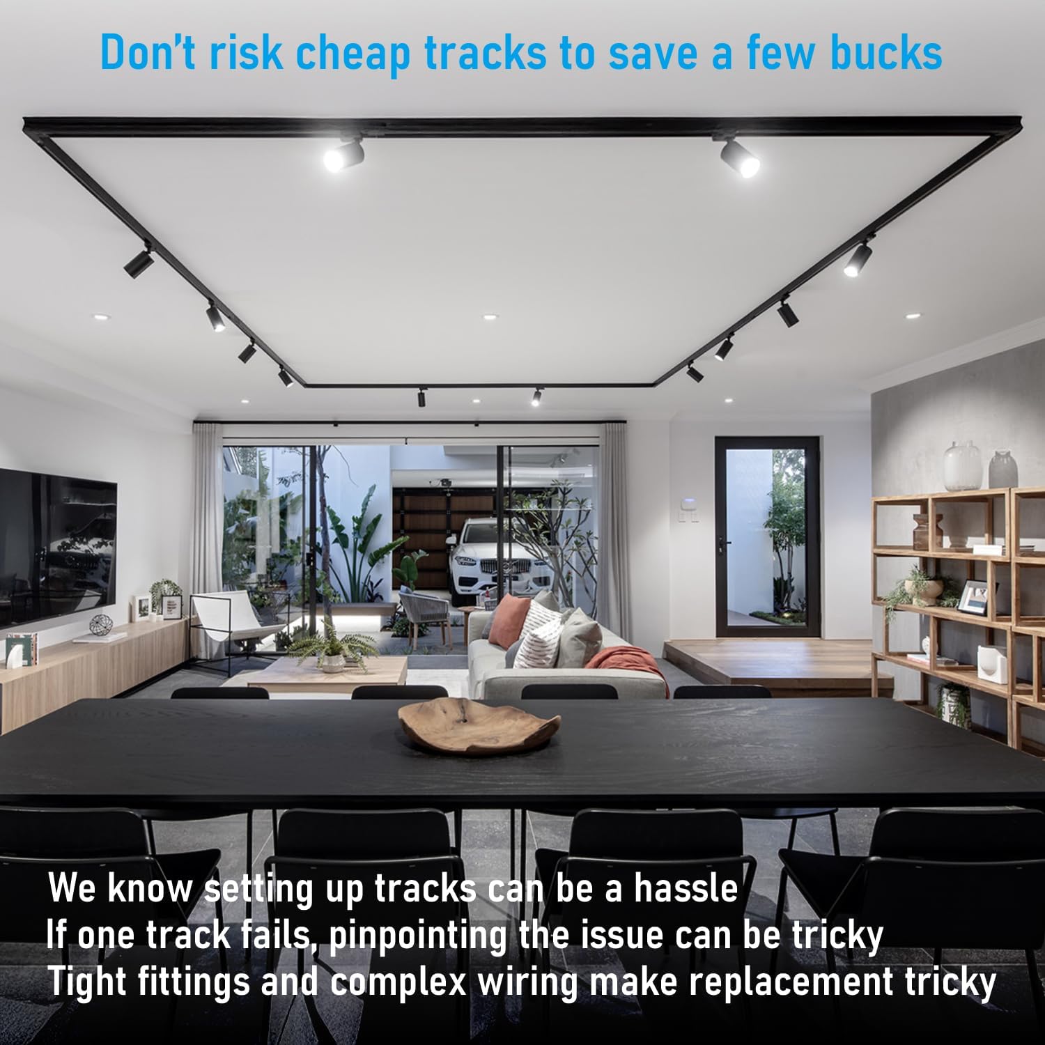 LEONLITE Track Lighting Head Bundle H Track Rail Kit, 4-Pack 8.5W H Type LED Track Spotlight Fixtures, Black, 4000K & 16FT H Type Track Lighting Rails, UL Listed, Flame Retardant Material, Black