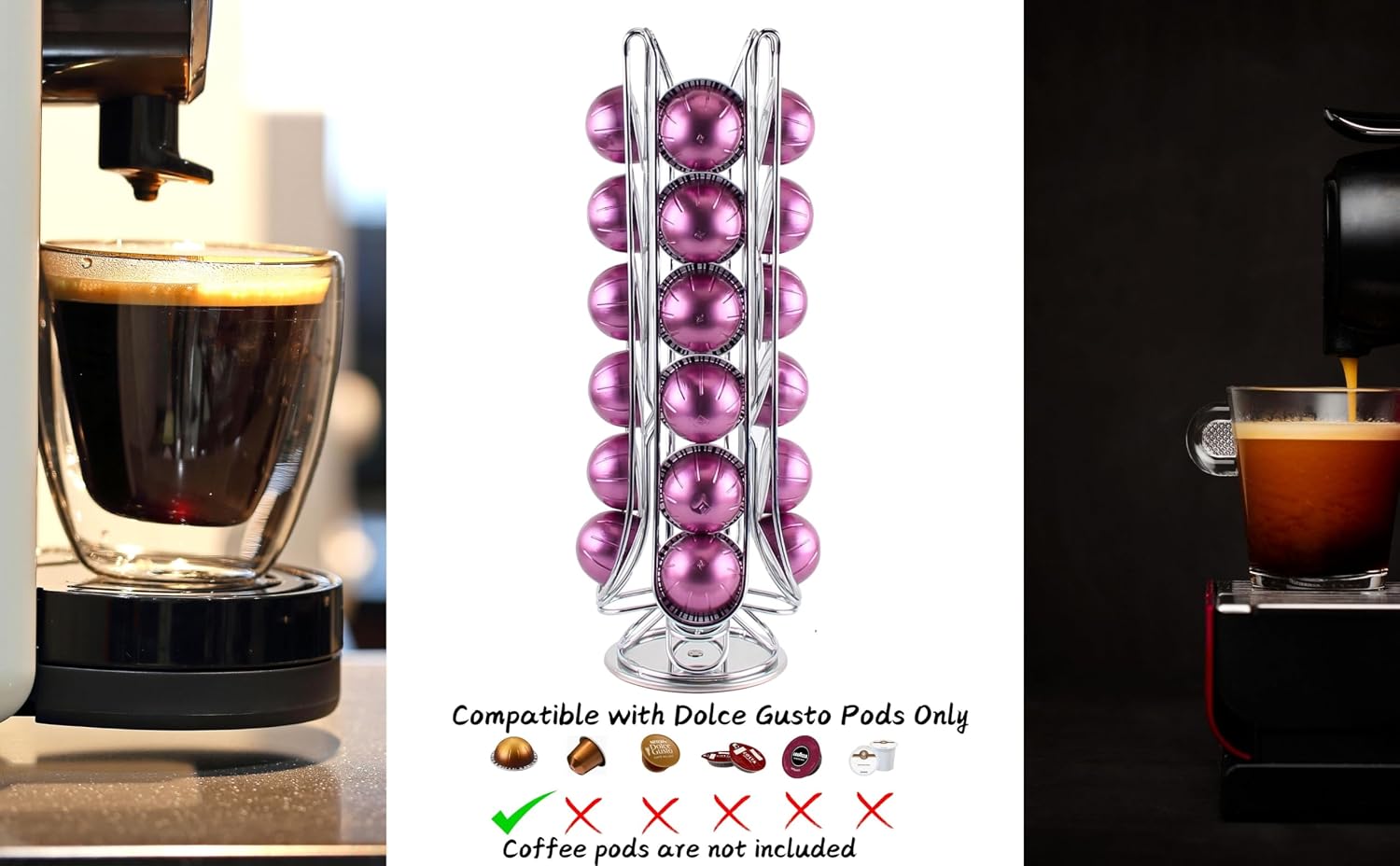 Exzact Coffee Capsule Holder, Compatible with Vertuo, Not Sold or Created by Vertuo, Max Capacity 24pcs Pod, Rotating Coffee Pod Stand Rack (New Packaging)