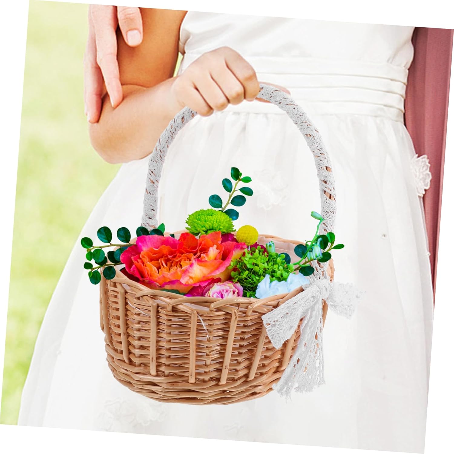 Delicate Lace Woven Flower Basket Handmade Portable Storage Container for Home Organization Stylish Decorative Bins with Sturdy Handles for Sundries Plant Display and Nursery Use