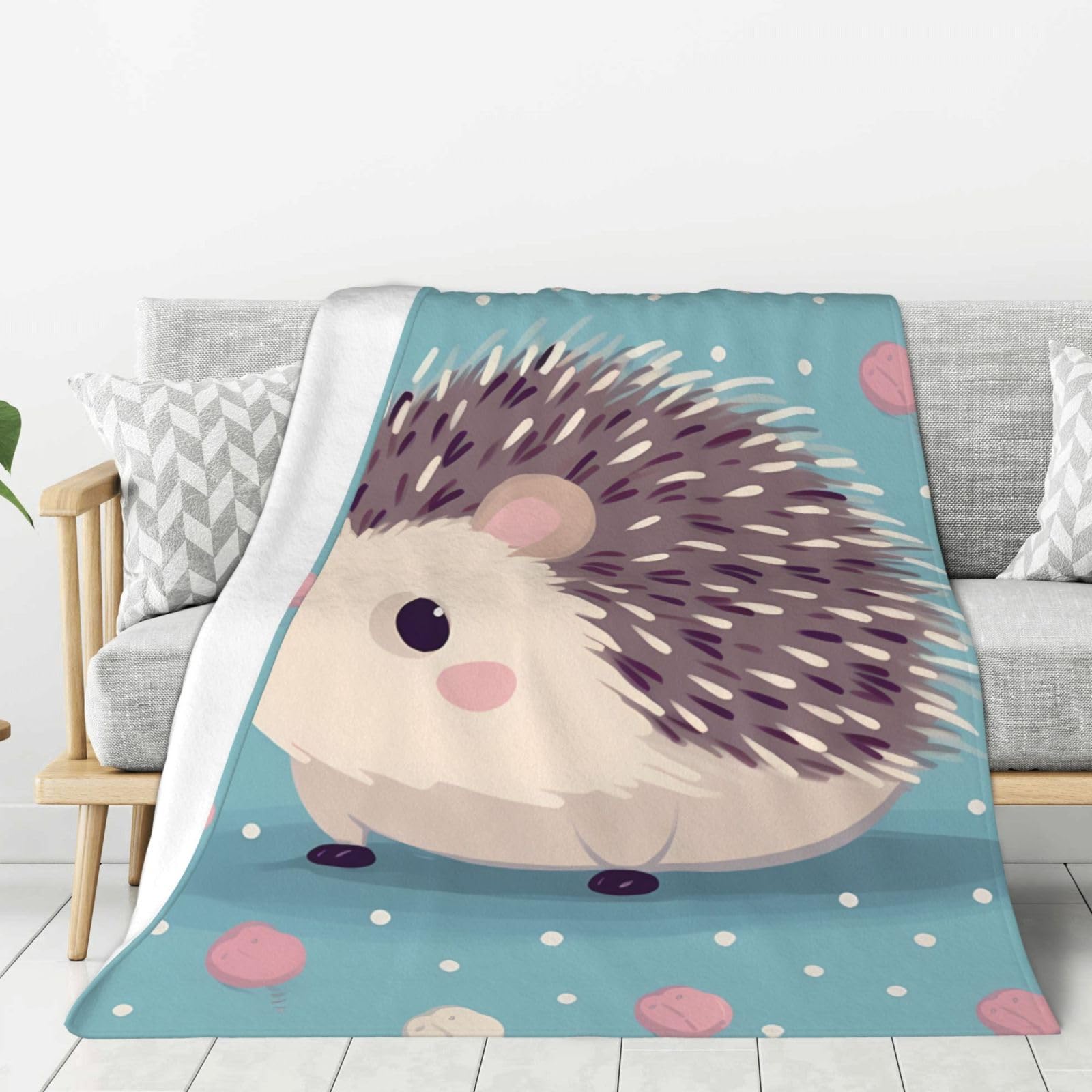 Hedgehog Polkadot Throw Blanket Plush Flannel Fleece Blanket, Soft Lightweight Cozy Blankets 80"X60" for Bed Couch Sofa Travel