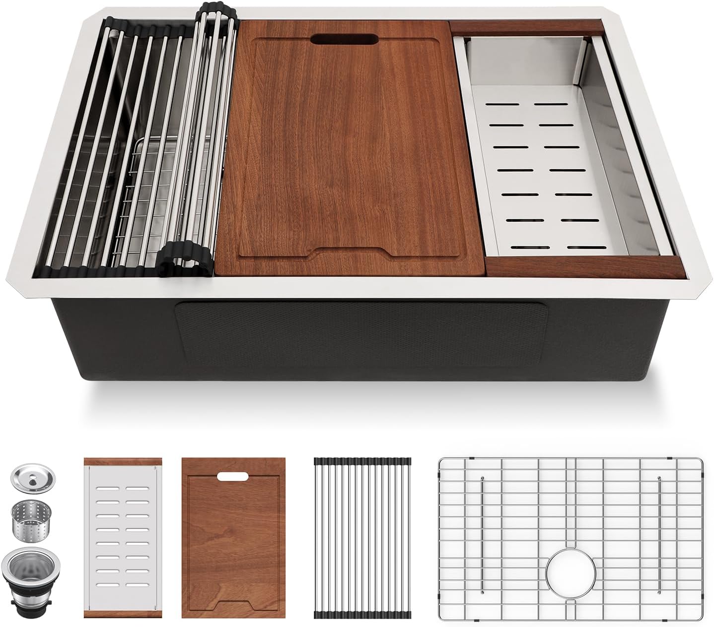 Lordear 27 Undermount Kitchen Sink 27x19 Inch 16 Gauge Stainless Steel Kitchen Sinks Under Counter Ledge Workstation Single Bowl Basin