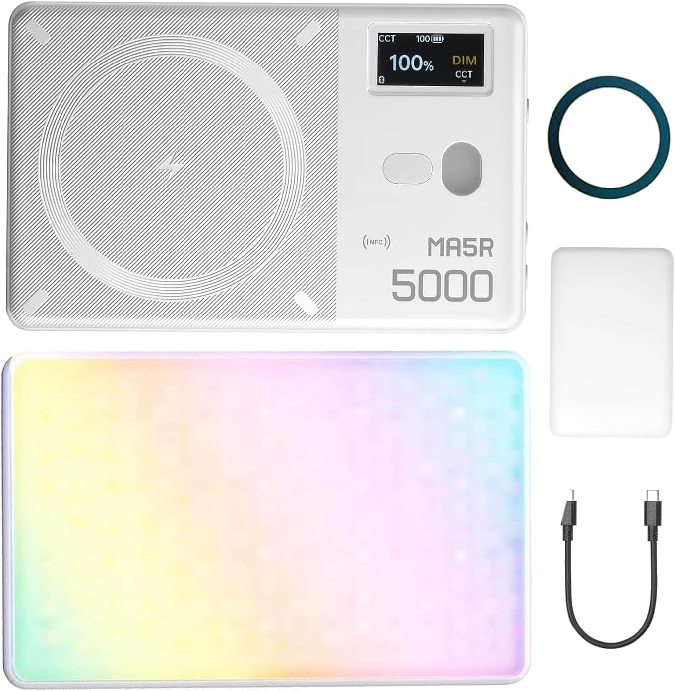 GODOX MA5R RGB LED Selfie Light Magnetic Charging Full Color Mini On Camera Video Light Phone Light, Adjusted 14 FX Modes, 1800-10000K 5000mAh Selfie Lighting for Photography/Vlog/Video/TikTok/Makeup