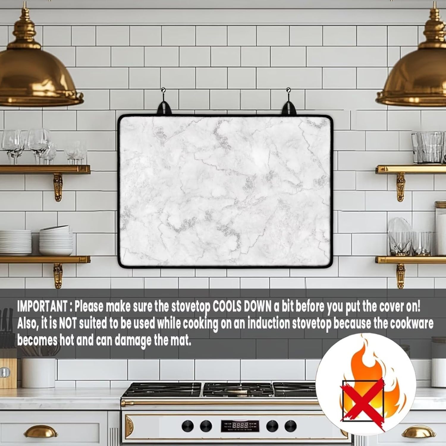 Stove Top Cover for Electric Stove Glass Ceramic Flat Stovetop Protector Cover Machine Washable Cooktop Protector Cover For Kitchen Decor, 29 x 21 Inch, Gray Marble