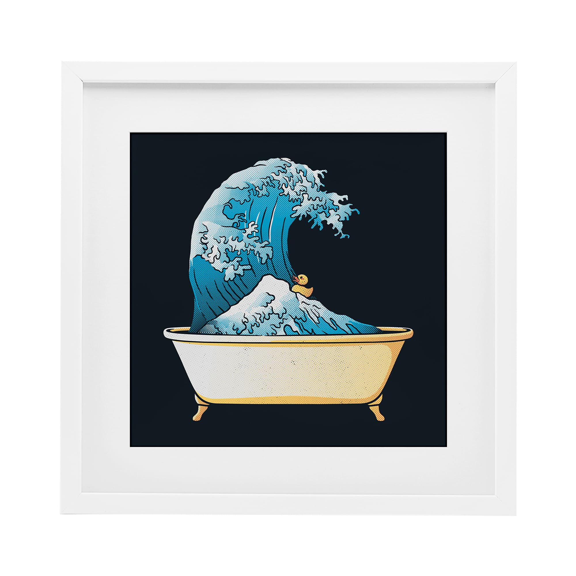 Stupell Industries 'Bathtub with Kanagawa Wave', Framed Print Under Glass, White, 16 x 16 Inches, Easy to Hang and Sturdy, Made in USA, by Tobe Fonseca