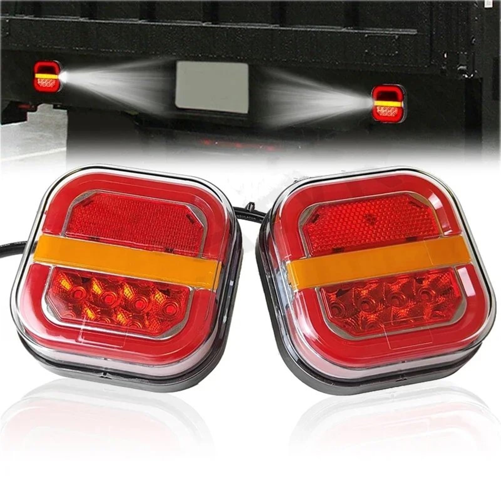 Set Iluminación Trasera Lámpara Trasera Led Para Remolque, Señal Giro Fluido Freno Cuadrado 4 Pulgadas, Luz Intermitente Placa Matrícula, 12V, 24V, Camioneta, Camioneta, 4x4, Piloto Posterior