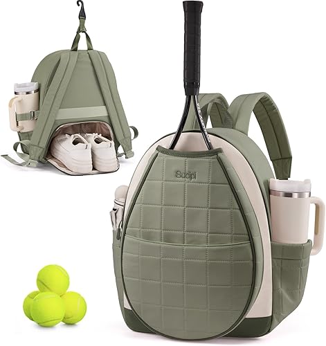 Sucipi Bolsa de tenis, mochila de tenis para mujer con portavasos y compartimento para zapatos, bolsa acolchada profesional para raqueta de tenis