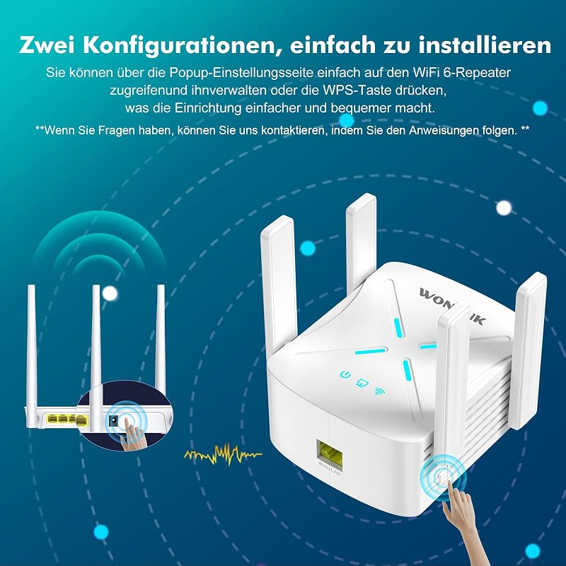 WONLINK WiFi6 1800Mbps Dual Band Wireless Repeater 4 Antenna Ethernet EU