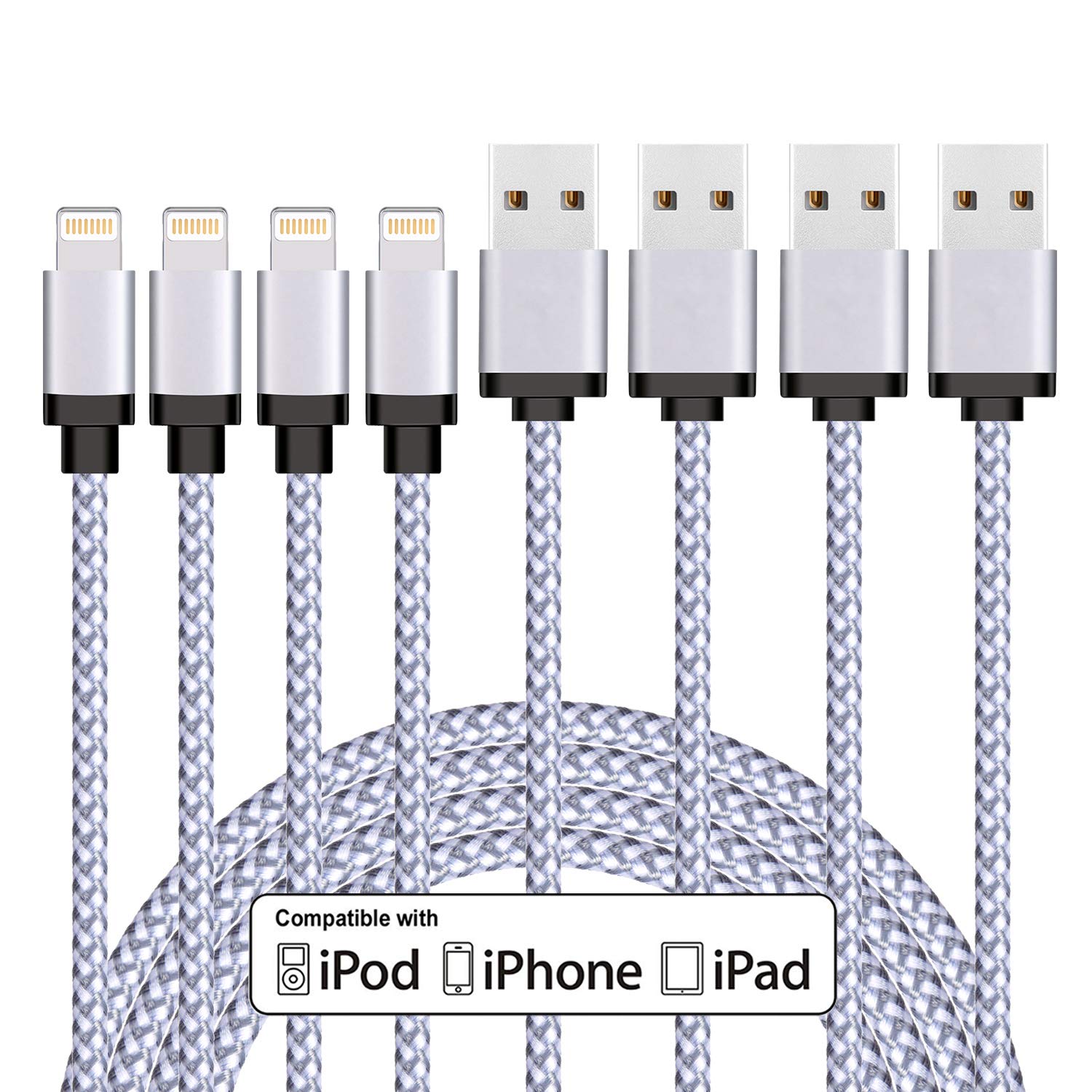 Lightning Cable, MFi Certified 4pack 3ft iPhone Charger Cable Nylon Braided Charging Cable Cord Compatible with iPhone Xs Max X XR 8 7 6s 6 Plus SE 5 5s, iPad Mini/Air/Pro, iPod