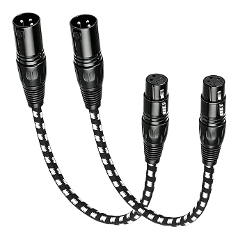 2 Pack XLR Cable, 0.3m Short Audio Mic Lead, Nylon Braided XLR Microphone Cable, Male to Female, 3 Pin Balanced OFC, XLR to XLR Cable for Mixer, Speaker, Studio and PA