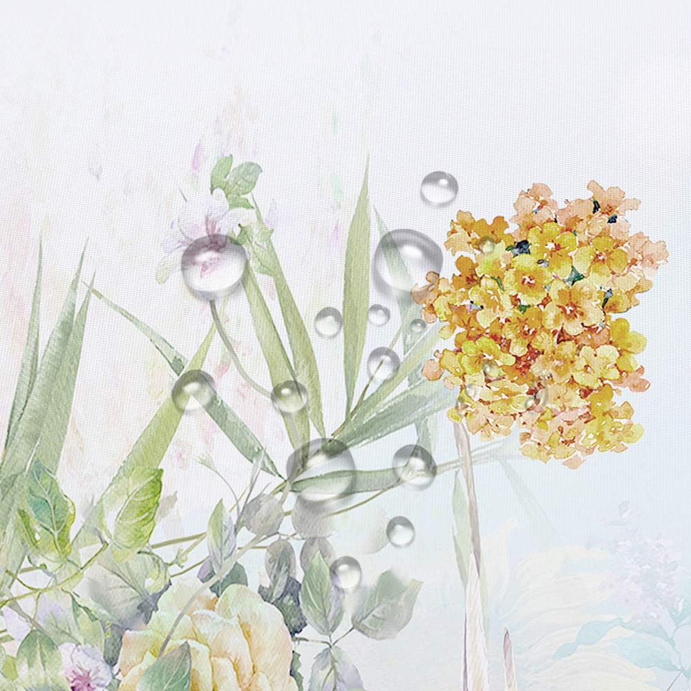 No Hook Floral Shower Curtain 72W x 74H inch with Top Mesh Window & Zippered Liner - Colorful Flowers Butterflies White Background Bathroom Bath Curtain Set