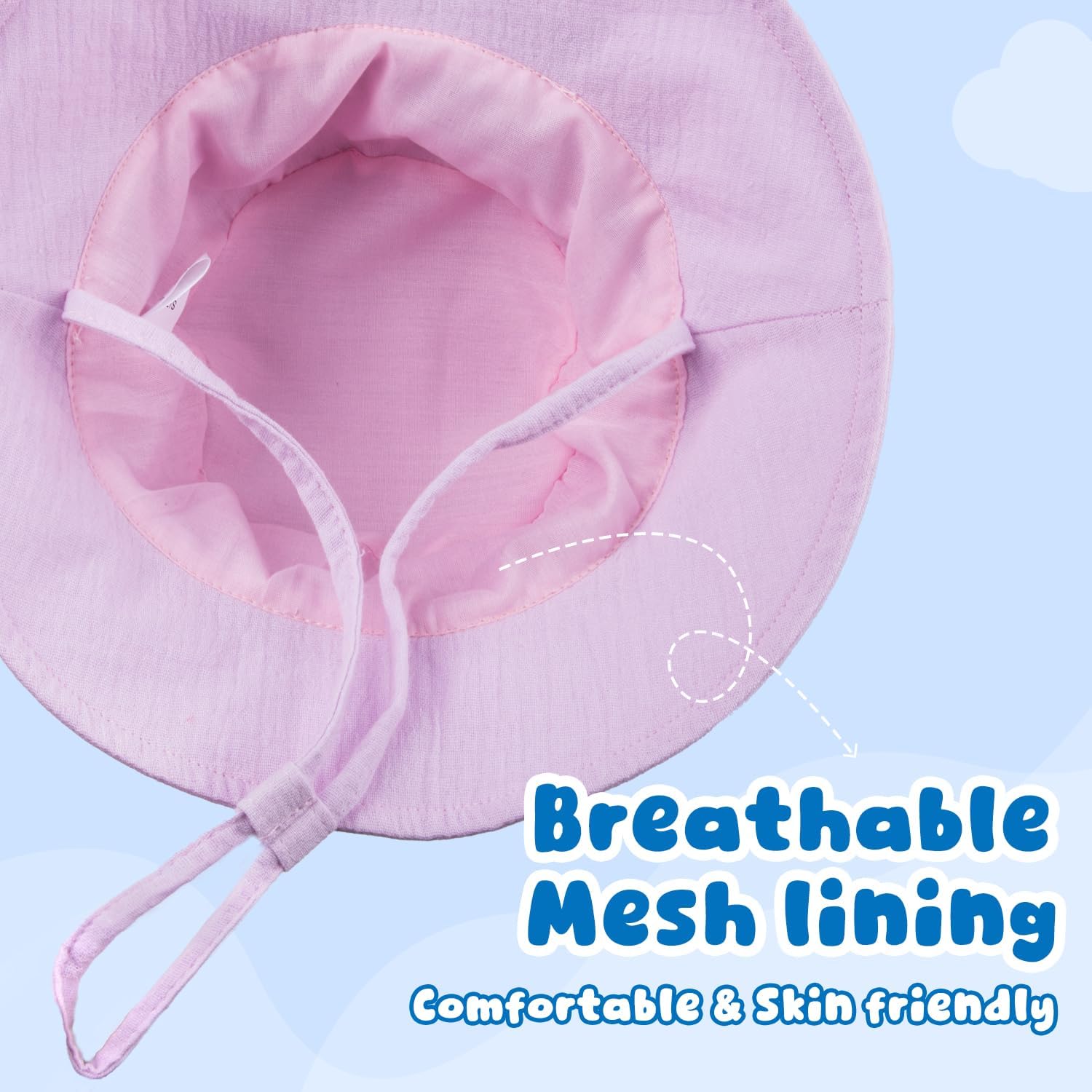 2 Pack Muslin Baby Sun Hat UPF 50+ Sun Protection Baby Bucket Hat with Wide Brim Beach Hats for Boys Girls - Image 2