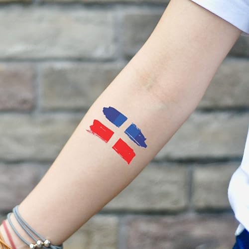 Etiqueta engomada temporal del tatuaje de la bandera de la República Dominicana (juego de 2) - OhMyTat