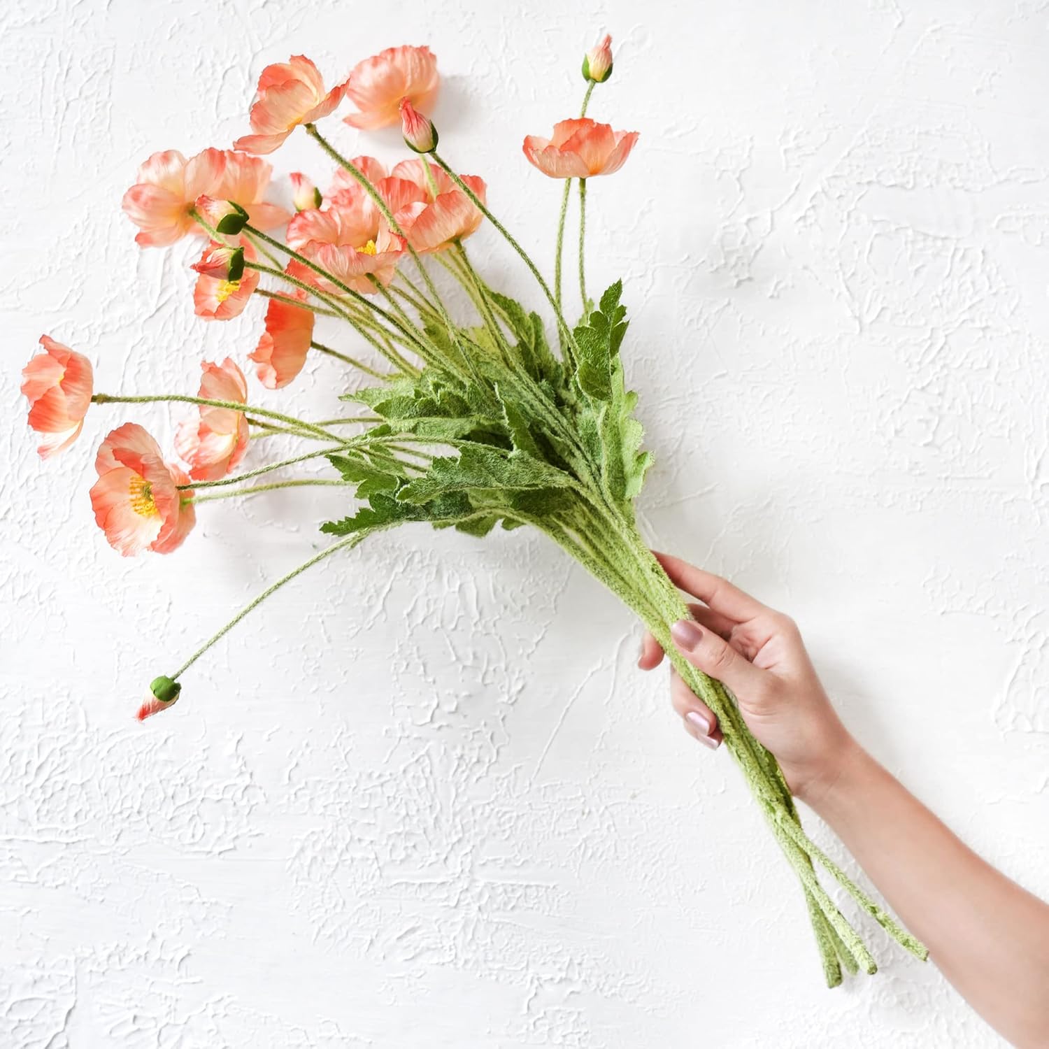 FiveSeasonStuff Silk Poppies Artificial Flower Bouquet for Remembrance Home Wedding 22” 6 Stems (Peachy Pink)