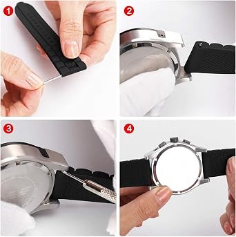 23mm Black Silicone Rubber Diver Watch Band Waterproof Sport Stainless Steel Buckle
