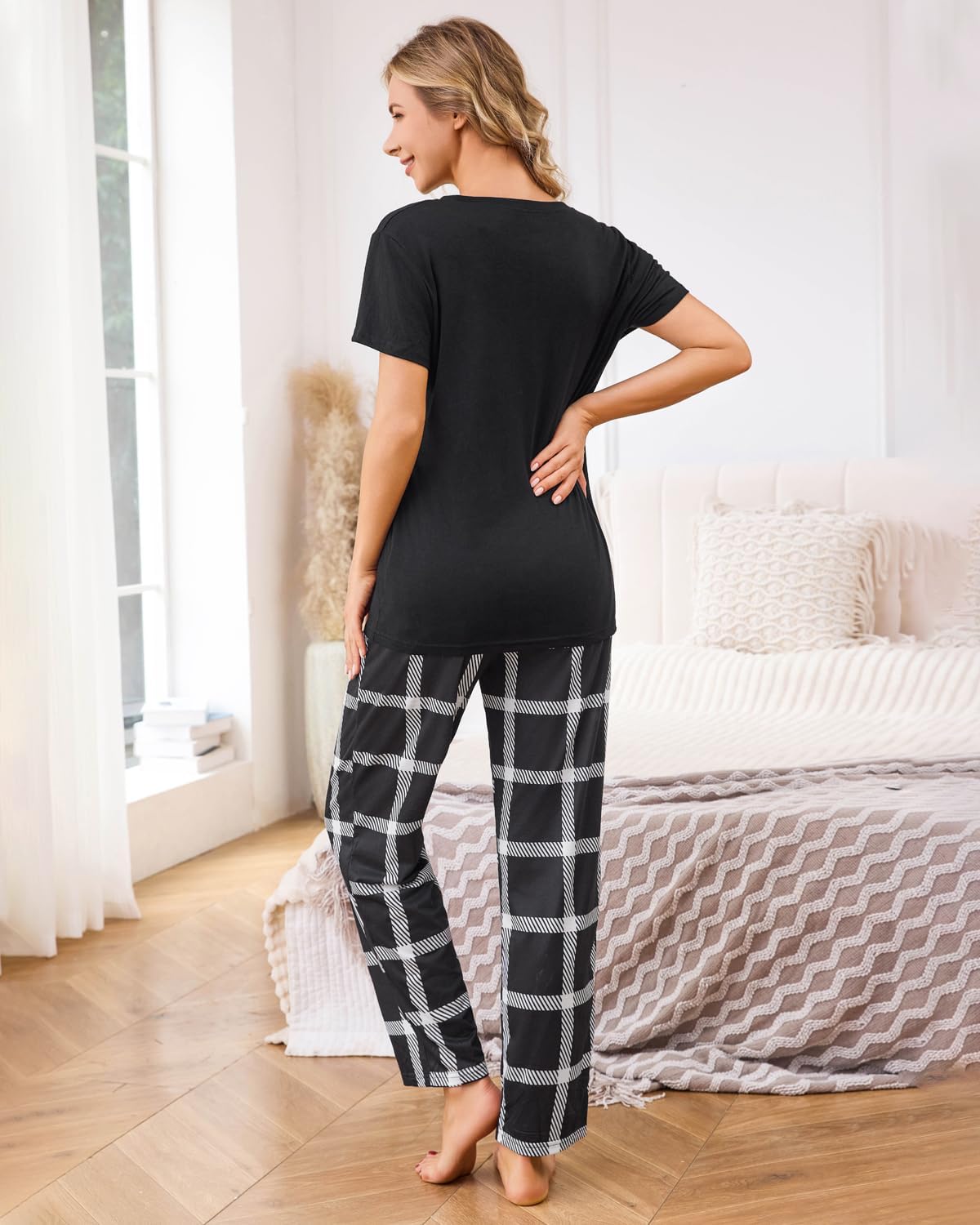 difficort Womens Pajama Sets Short Sleeve Pjs Tops with Long Pants Sleepwear Lounge Set with Pocket - Image 6