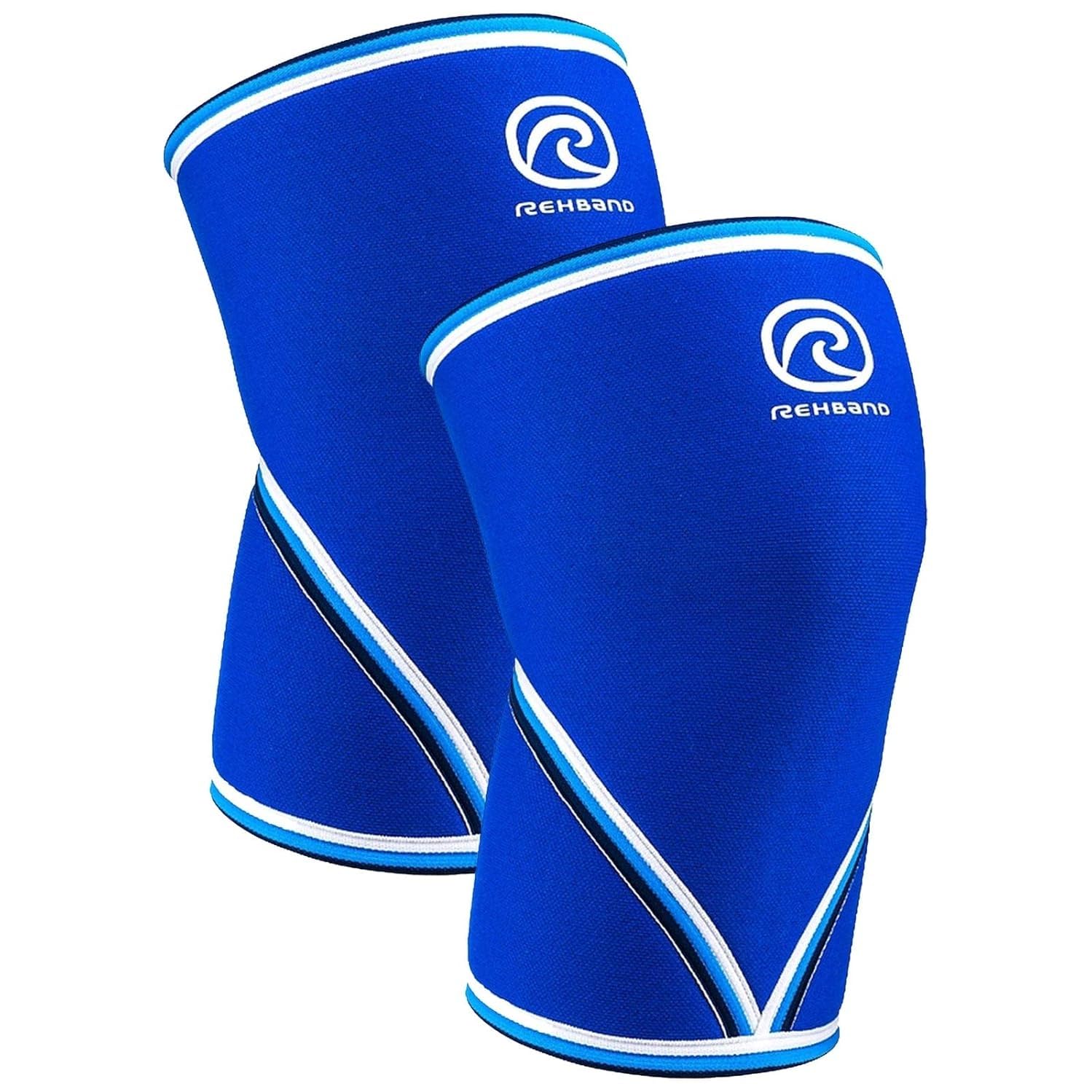 Rehband 7051 Classic 7mm V-Knee-Sleeve for Weightlifting, Competition Grade Powerlifting Knee Sleeve, Compression Sleeve for Crossfit, Squats, Gym, Colour:Blue - 1 Pair, Size:X-Large