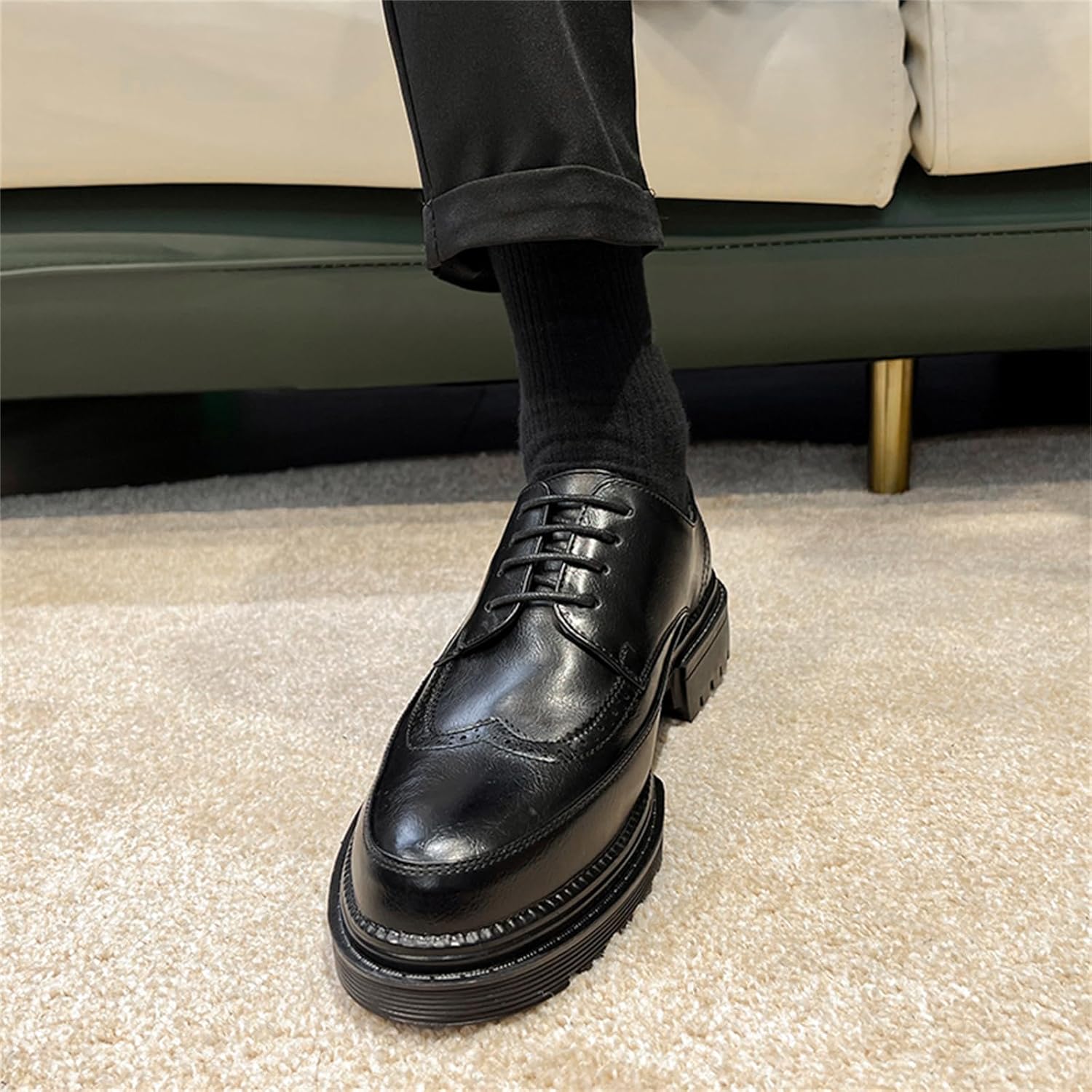 Men's Trendy Brogue Wingtip Dress Shoes Formal Business Casual Lace Up Punched Leather Oxford - Image 6