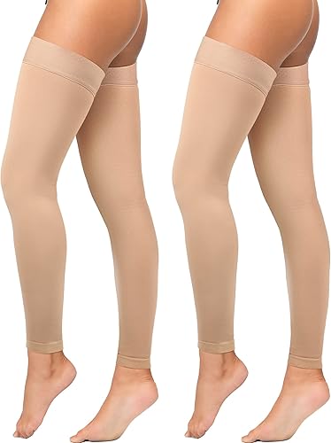 2 pares de medias de compresión altas hasta el muslo, medias de compresión sin pies de 20-30 mmHg con banda de puntos de silicona para unisex