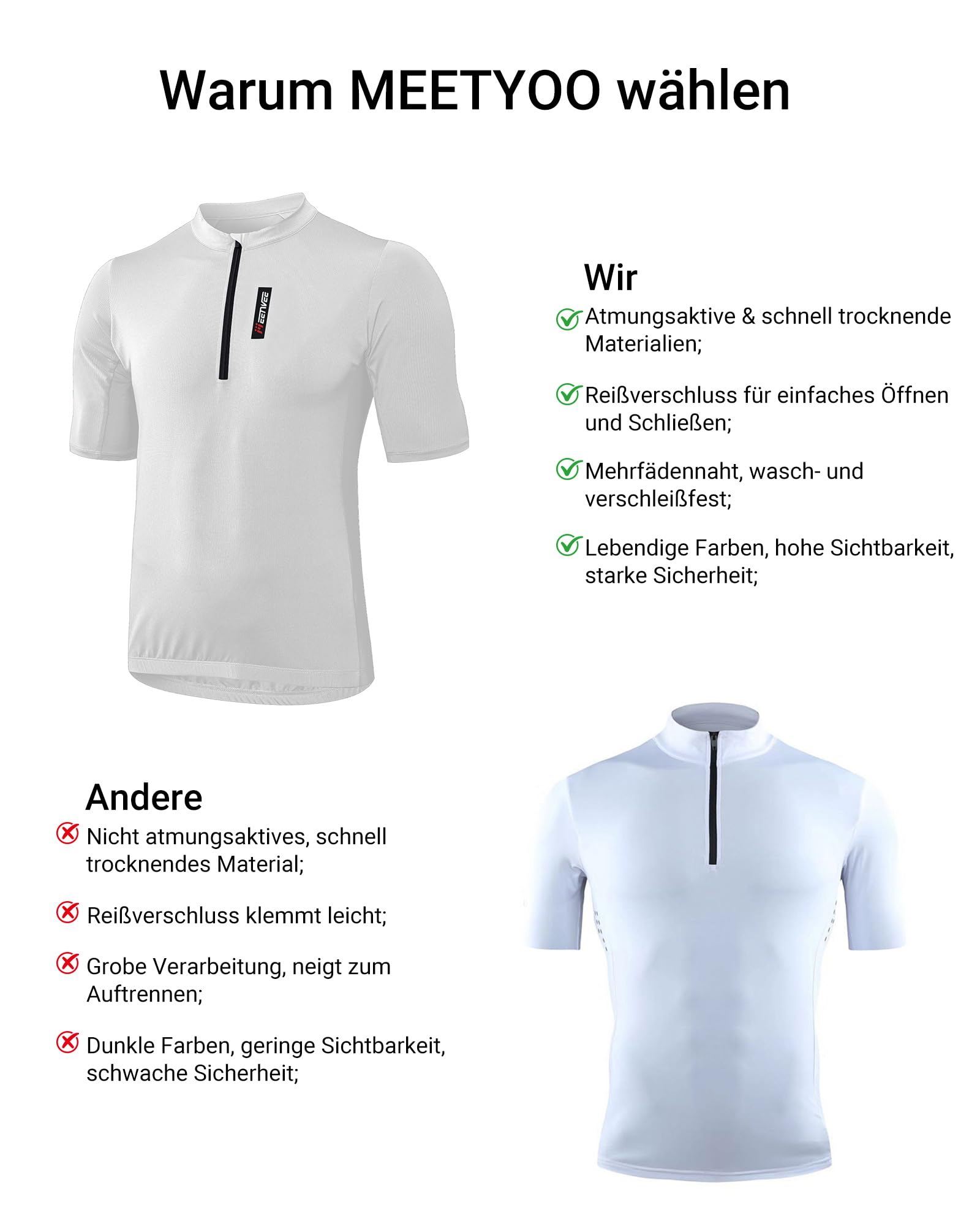 MEETYOO Fahrradtrikot Herren, Atmungsaktiv, Leicht, Schnelltrocknend, Mit Leicht öffnendem Reißverschluss und 3 Rückentaschen, Perfekt für Sommer