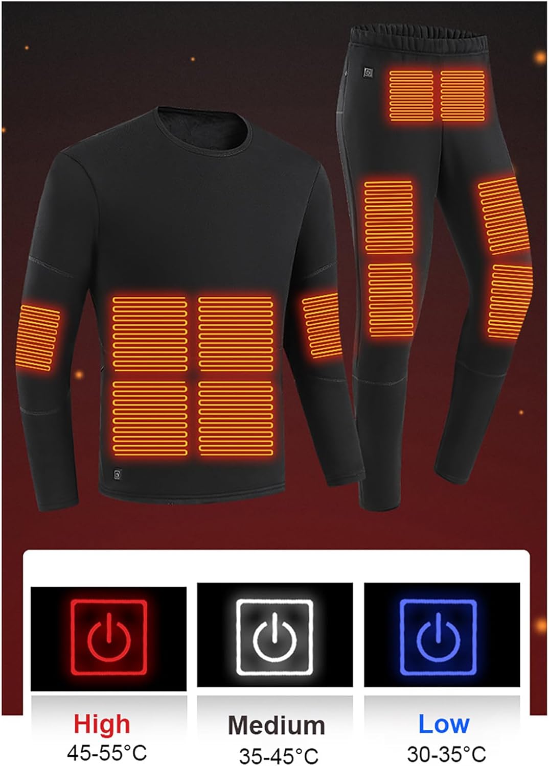 Women Heated Underwear Thermal Set Winter Electric Tops Pants with 28 Heating Zones Christmas Ski Wear Clothing