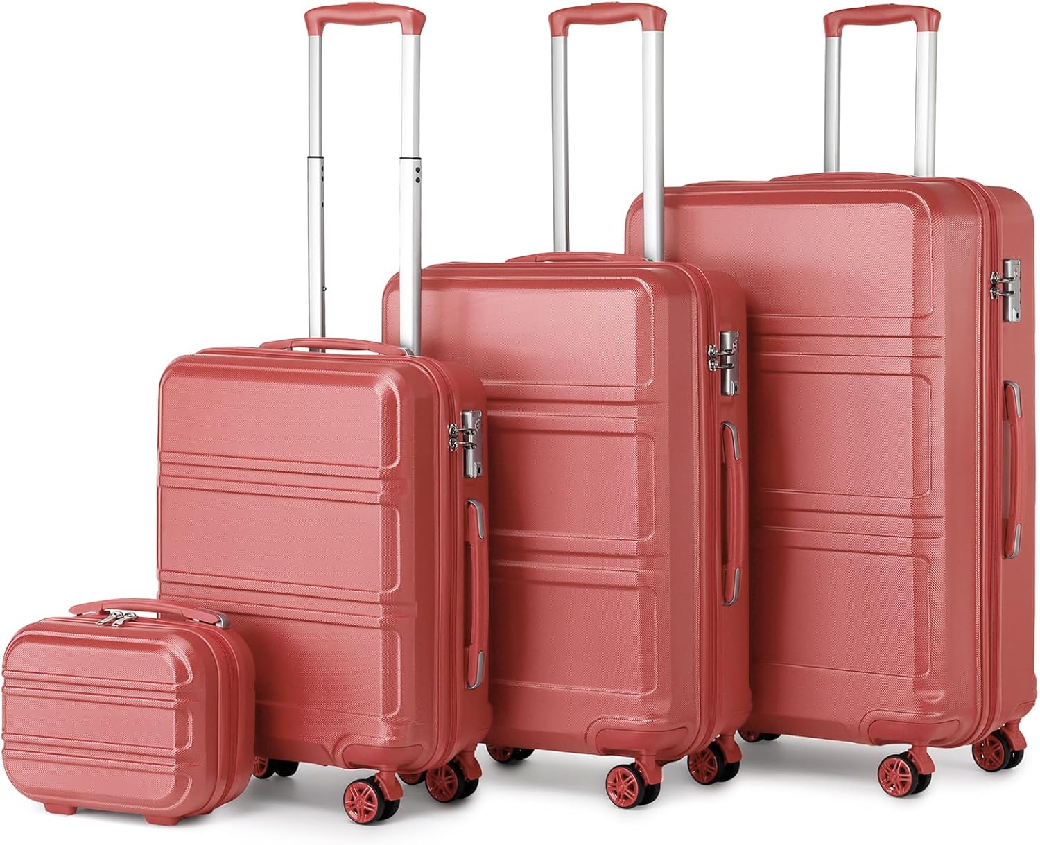 Kono Luggage with Spinner Wheels Hardside Lightweight ABS Carry On Suitcase 4 Piece Set, Pink, 4