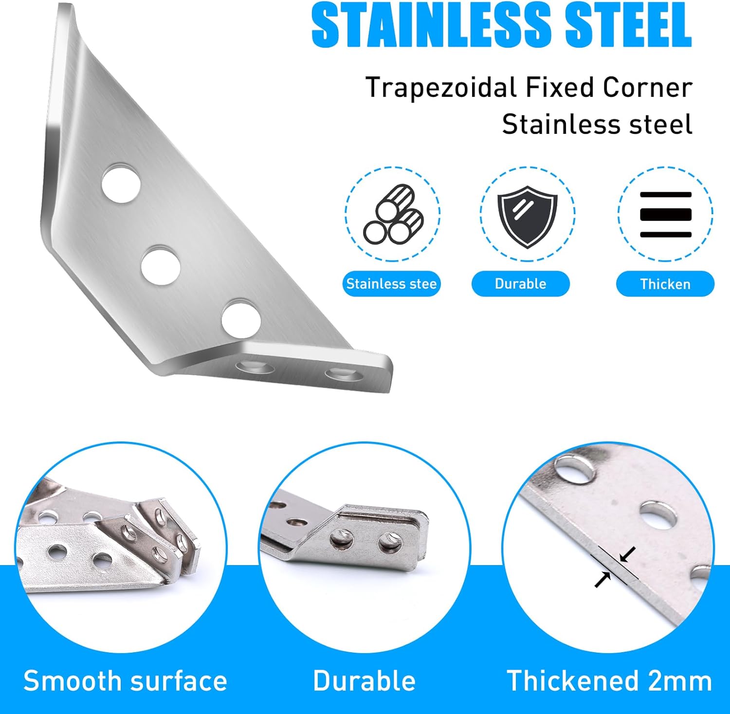 8 PCS Universal Furniture Corner Connectors with Screws, Stainless Steel Corner Supports Bracket Braces, Trapeziform Angle Brackets for Wooden Bed/Shelf/Cabinet/Table/Chair/Wardrobe/Infanette