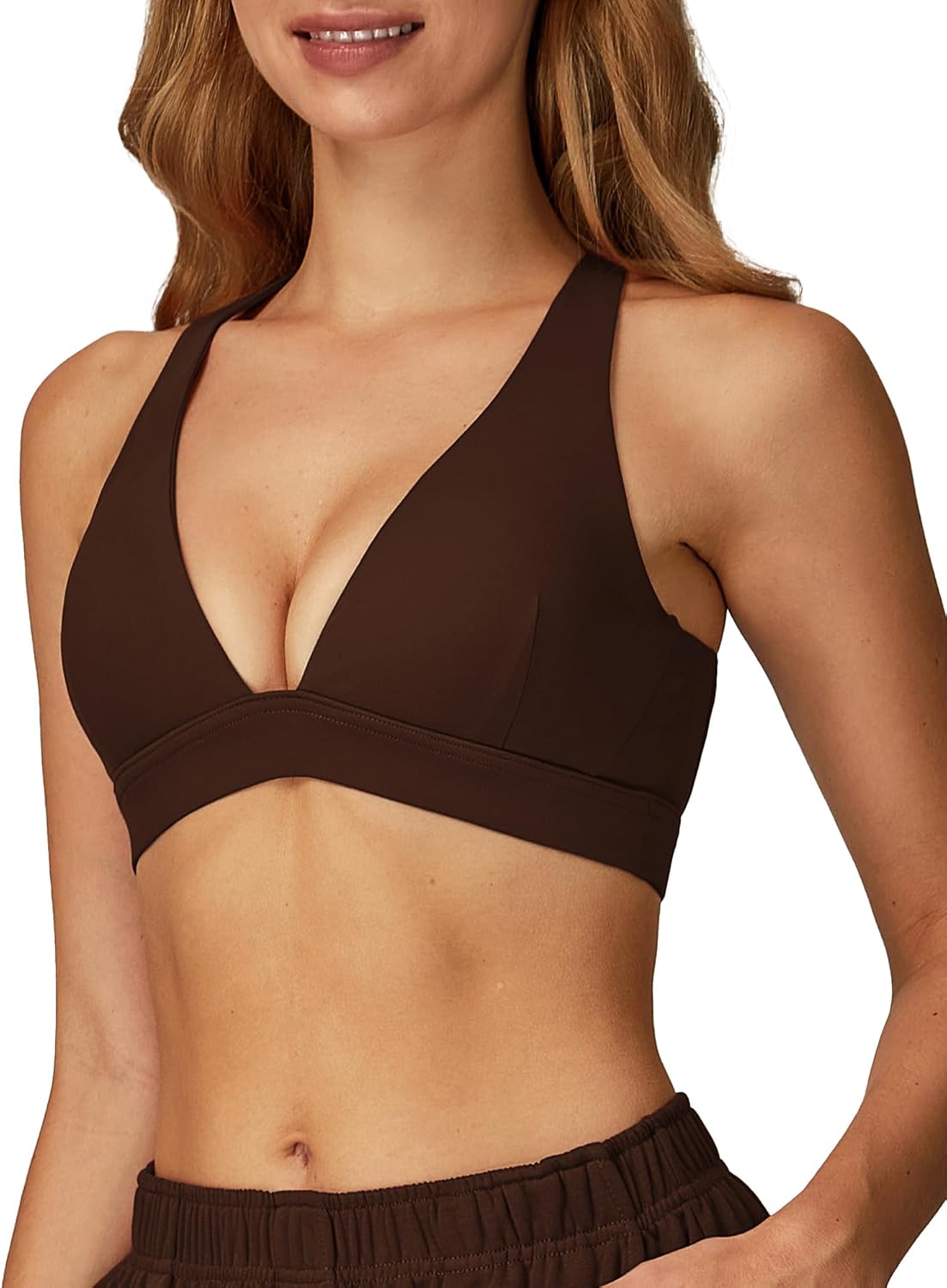 SEAUR Deep V Bra for Women Triangle Sports Bra with Pads Criss Cross Back Tops Low Coverage Yoga Everyday Activewear