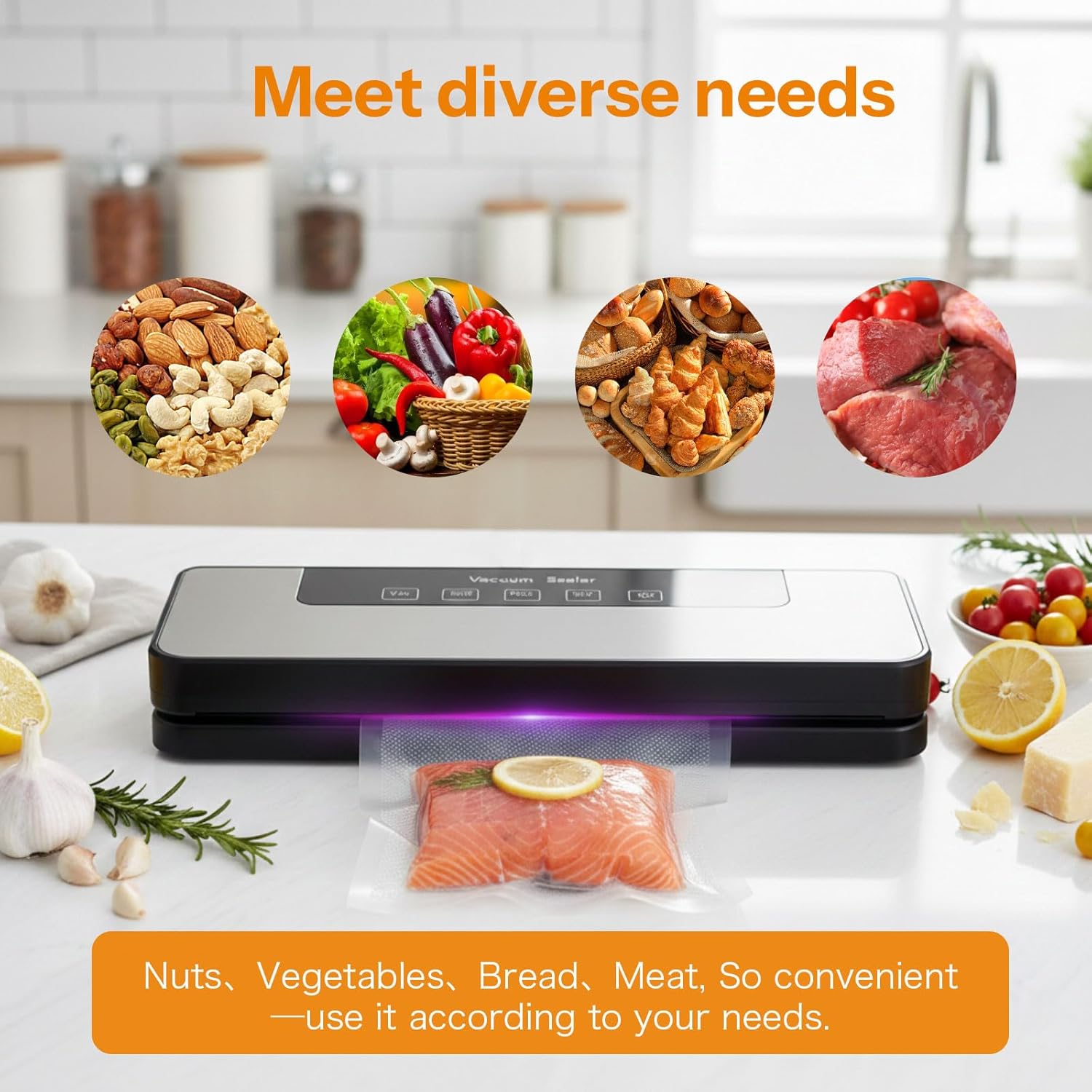 Smart Touchscreen Food Vacuum Sealer Powerful Suction, One-Touch Operation Includes 10 Food Vacuum Bags Dry, Moist, Fresh Modes Ideal for Storage, Preservation, Pickling, and More(Gray)