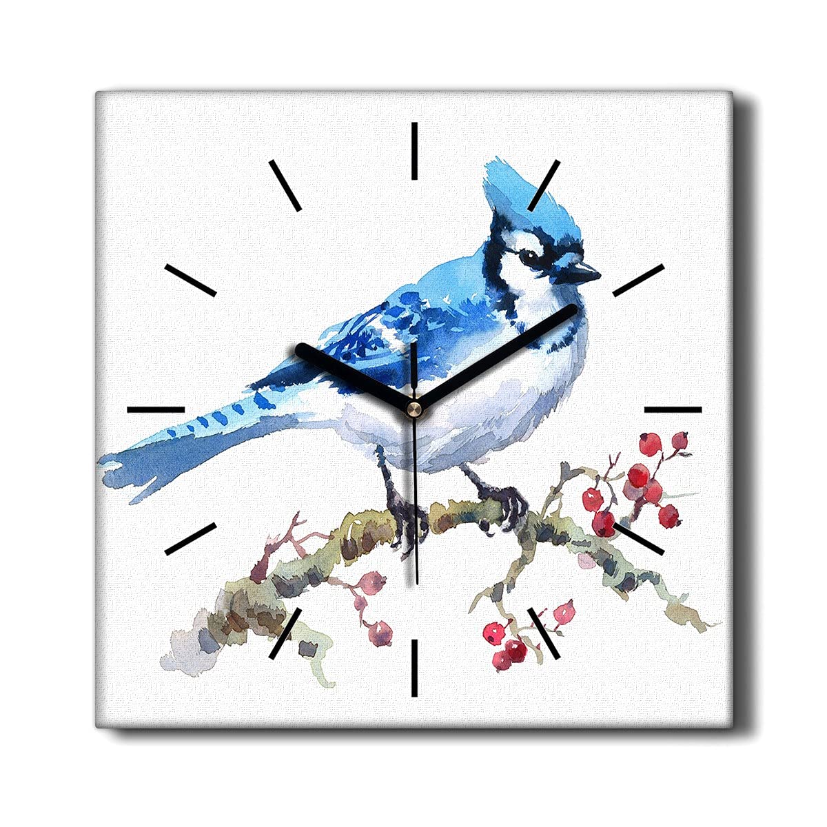 Horloge Toile sans tic-tac 30x30cm Coloray Silencieuse Oiseau Salon