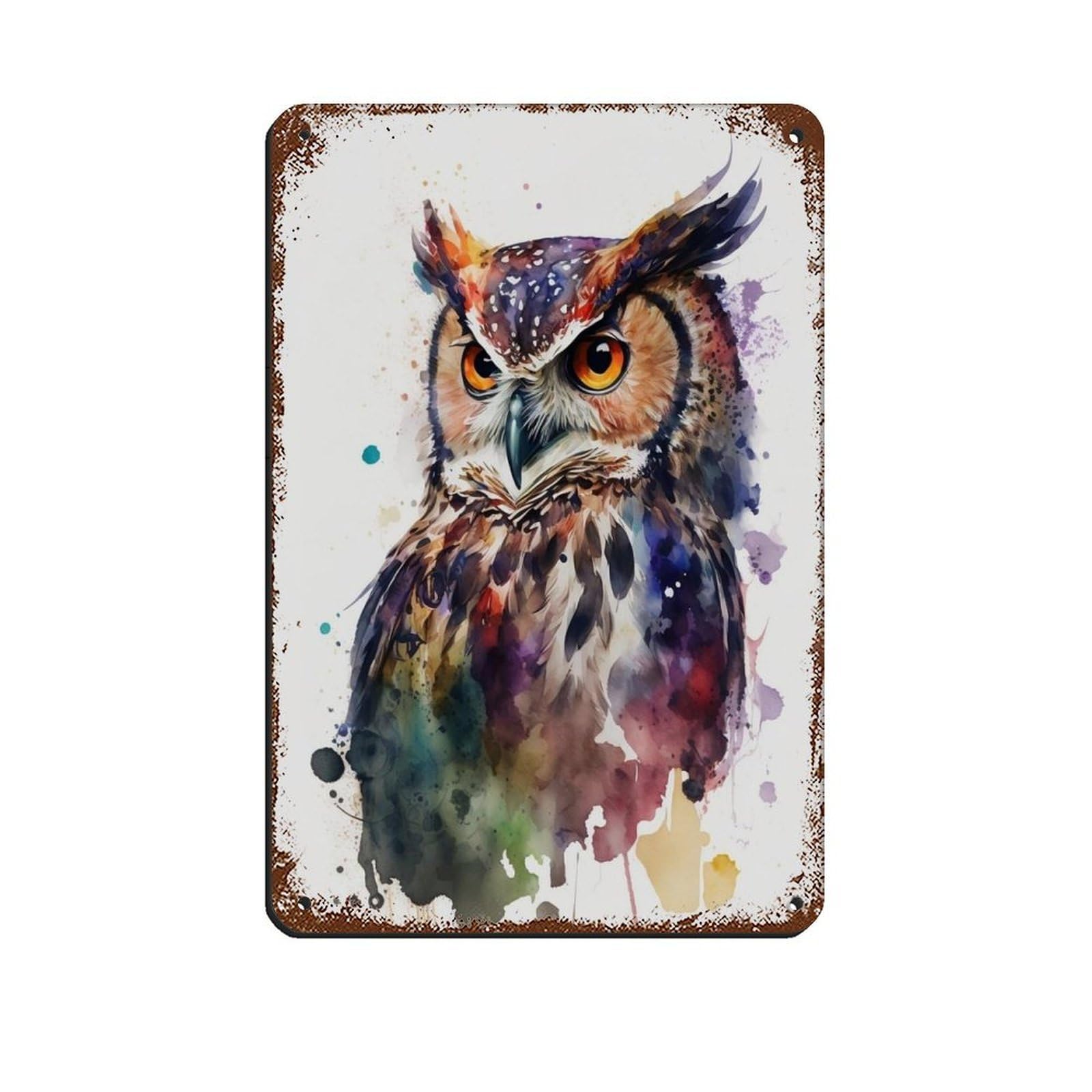 Watercolor Owl, Art Poster Tin Sign Vintage Metal Pub Club Cafe Bar Home Wall Art Decoration Poster Retro 8x12inch(20x30cm)