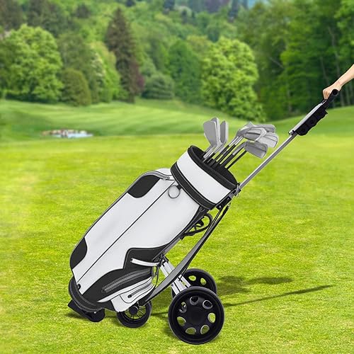 Miniatura 8 de Carrito de golf de 3 ruedas, portátil, plegable, ligero, con freno de pie abierto y cerrado en un segundo, plateado y negro