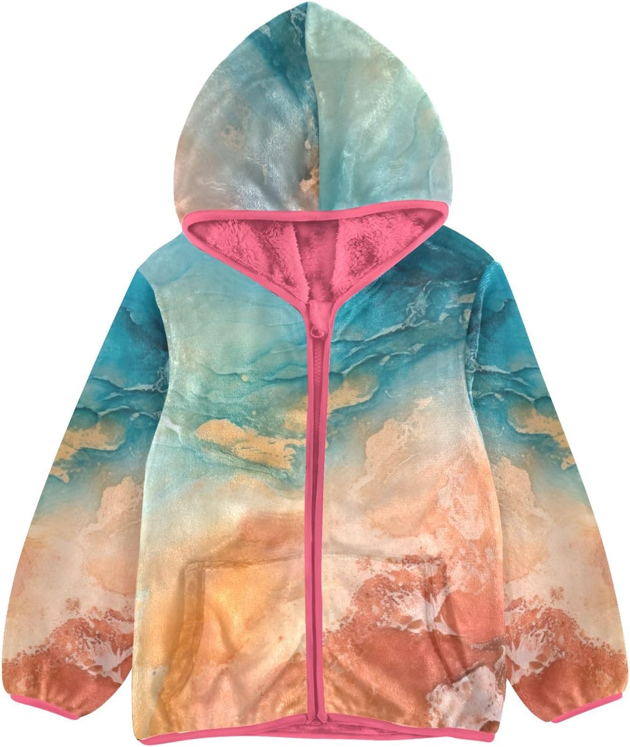 ALAZA Orange and Blue Marble Hoodie Jacket for Girls Toddler Fleece Zip Up Coat Plush Jacket for 3 Years