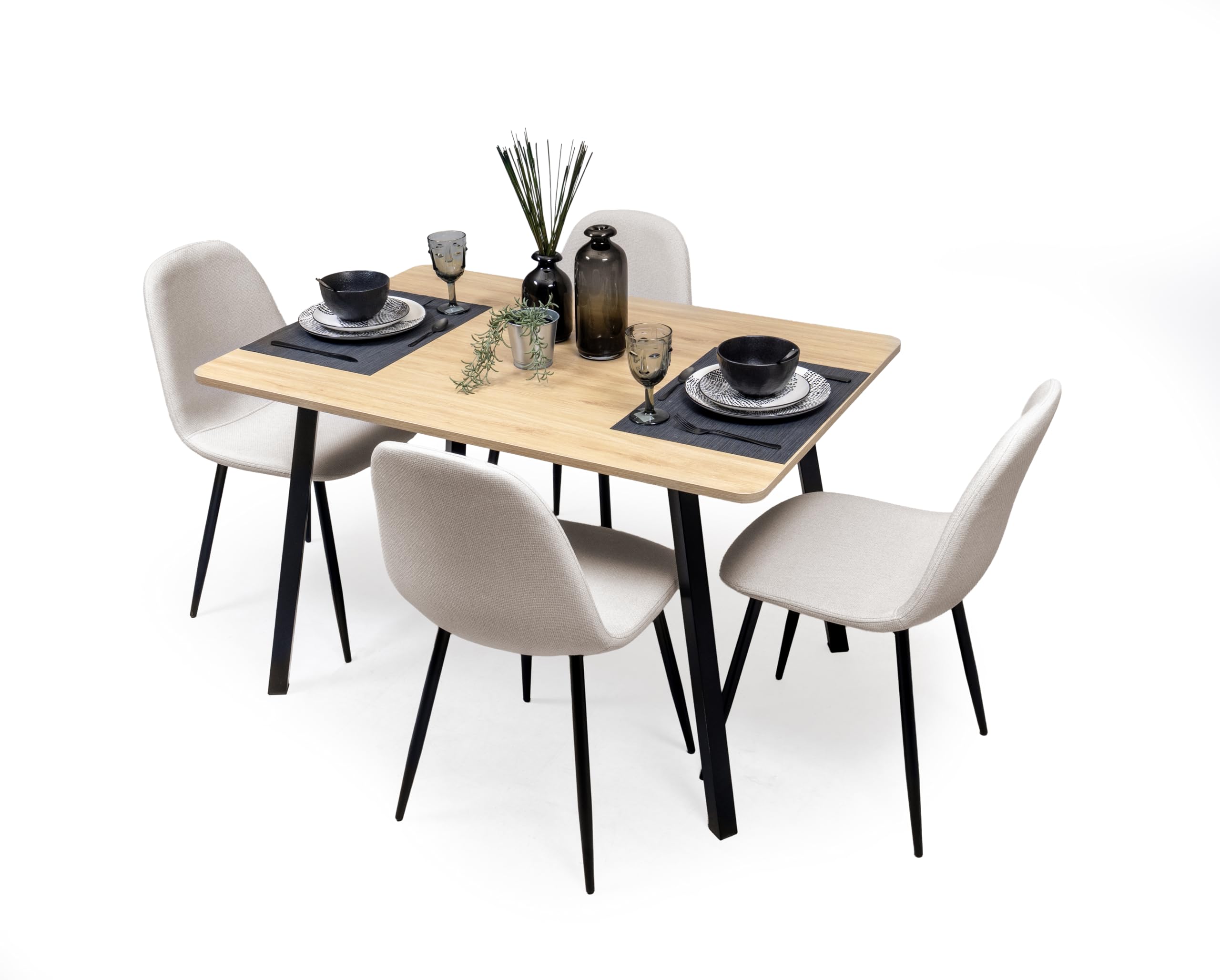 Homely® | Mesa de Comedor o Cocina Nadir | Diseño Funcional de 120x80 | Mesa Industrial, Sencilla Y Minimalista | Diseño Versátil chapada melamina Roble y Patas Metal Negro | Mesa para 4 Personas