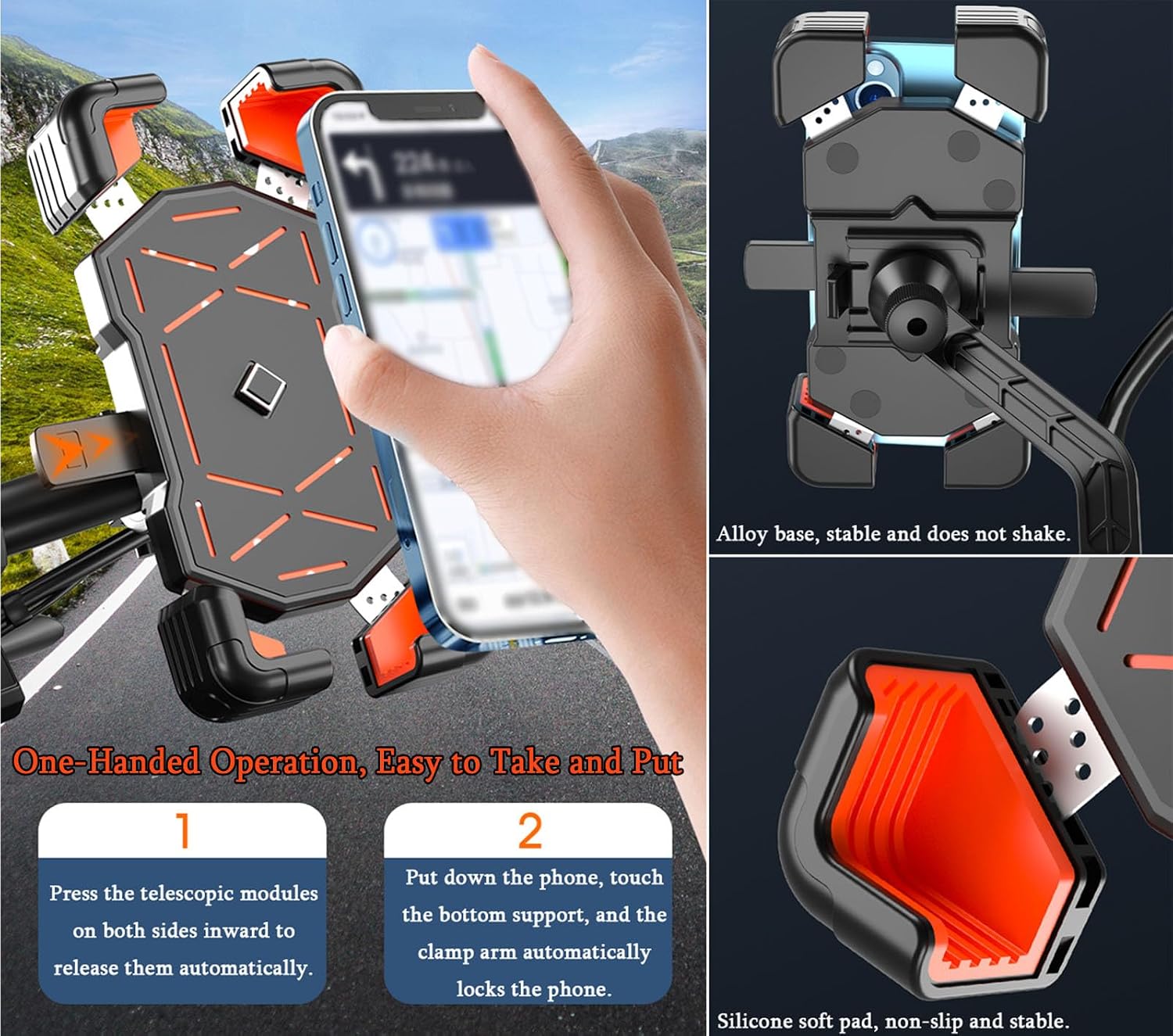 Motorcycle Phone Mount Holder for Piaggio Liberty 50 2005-2023, Adjustable 360° Rotating Mobile Phone Holder, for Motorcycles, Scooters, Bicycles,Handlebar-Black