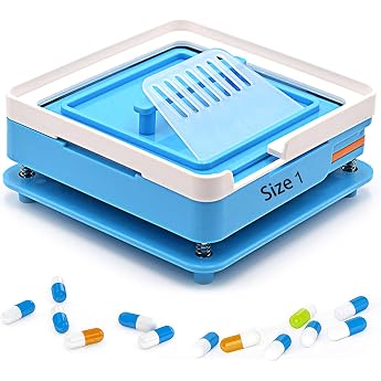Capsule Filler 1 Capsule Self Filler with 100 HolesEmpty Capsule Filling Machine Manual Capsule Filling ToolCapsule Making Kit Capsule Holder for Gelatin Vegetables Vitamins Herbs Blue