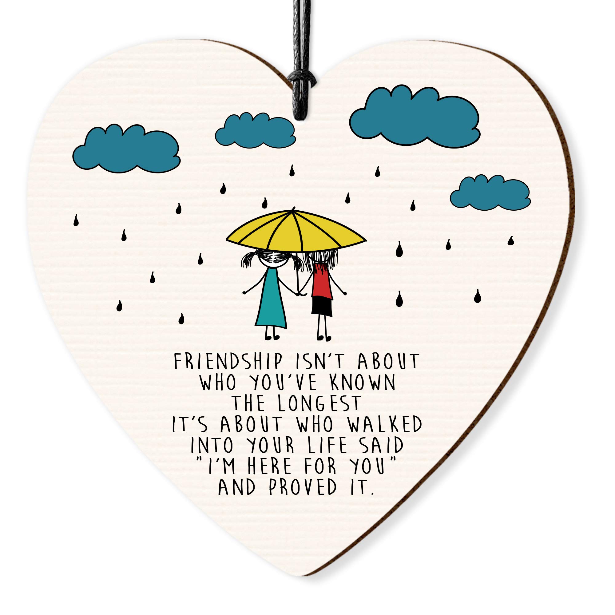 Friendship Isn't About Who You've Known The Longest I'm Here For You Hanging Wooden Heart Sign Wall Sign Love Plaque Gift for Friends Inspirational Keepsake Quote