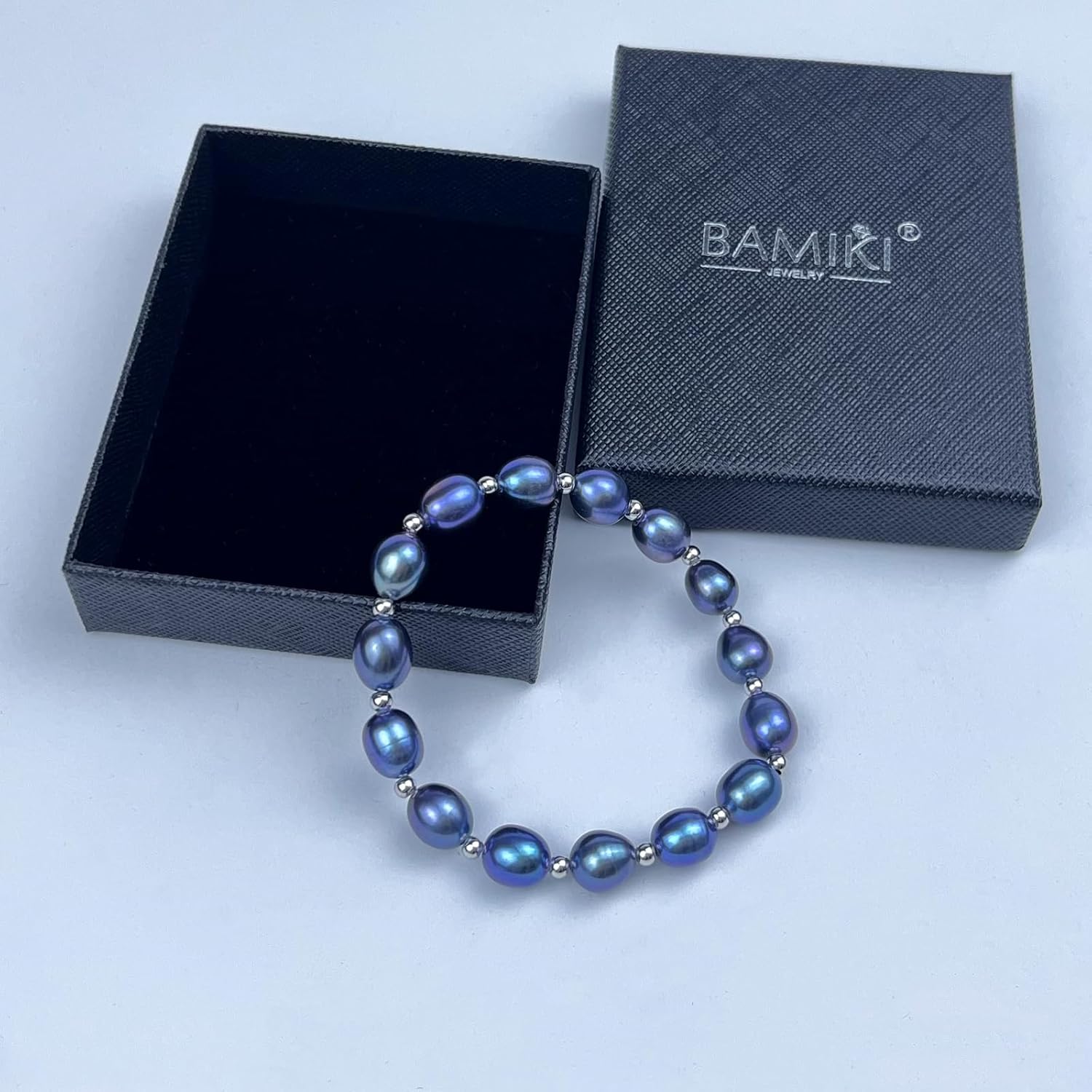 Real Pearl Bracelets for Women, S925 Sterling Silver Spacer Beadeds Stretch Bracelet, 8-9MM Freshwater/Saltwater Cultured Pearls Jewelry Gifts for Wife Mother, Adjustable Fit of 7-8Inch - Image 6