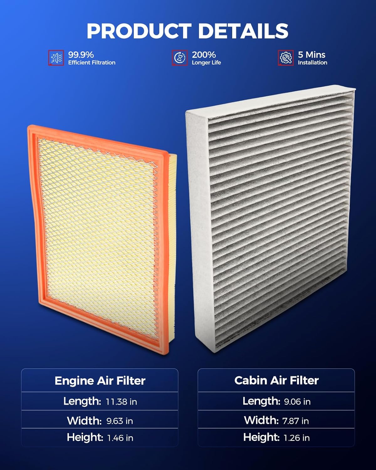 KAX Engine & Cabin Air Filter Kit, Replacement for Nissan Frontier 2022-2026, Replace# CA7440 CF10743