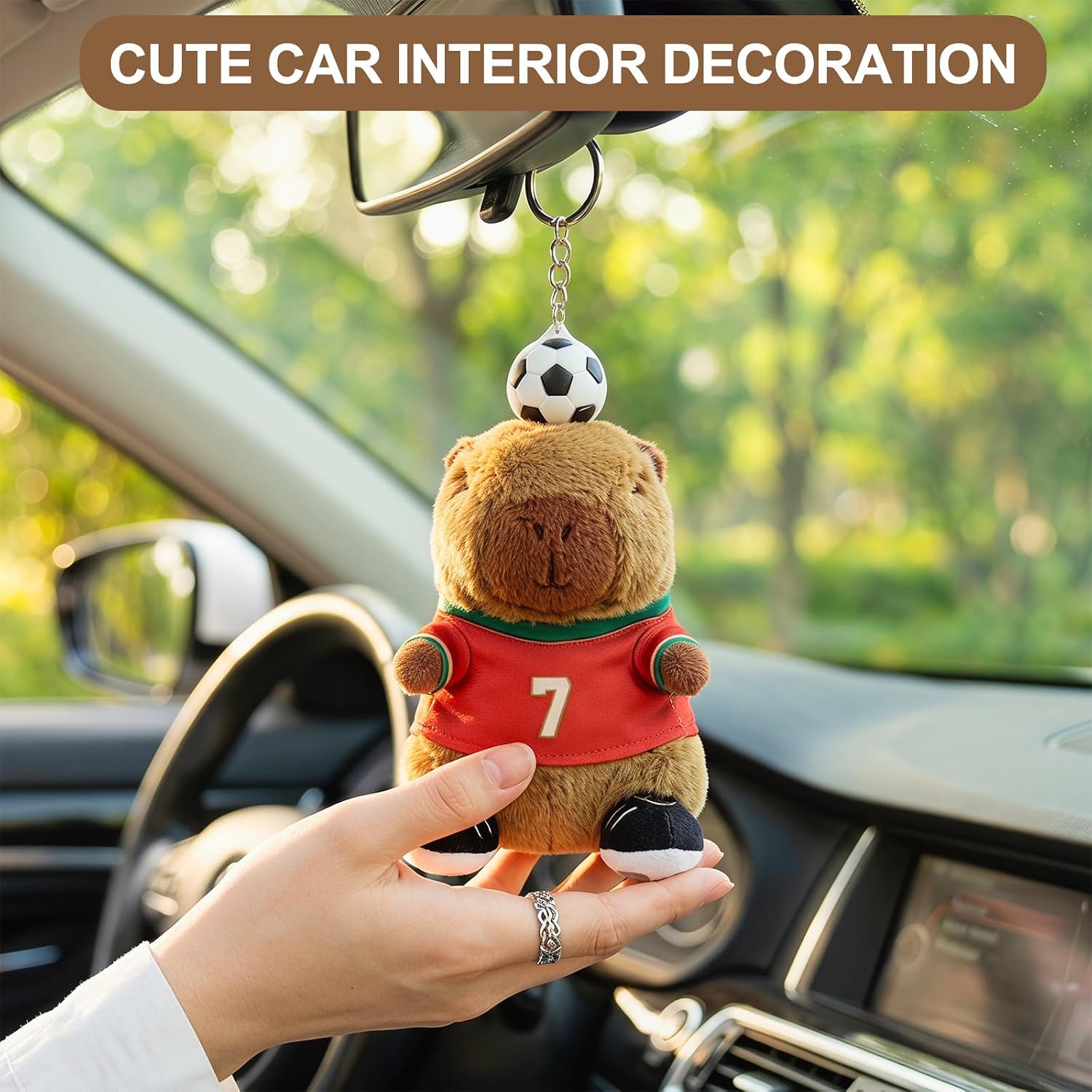 Cute Soccer Player Capybara Plush Keychain, Mini Soft Stuffed Animals Toys, Football Capybara Keychain for Soccer Fans (Red) image 3