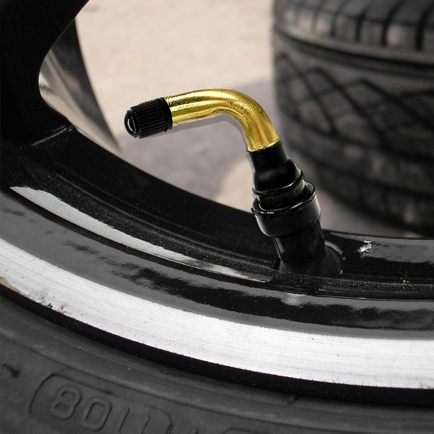 2 PCS PVR60/PVR70 Valve Stem, 90 Degree Bent Valve Stem Snap-in Rubber Base for Tubeless Tire Rim, Angled Tire Nozzle Stems Compatible with Scooters Motorcycles ATVs