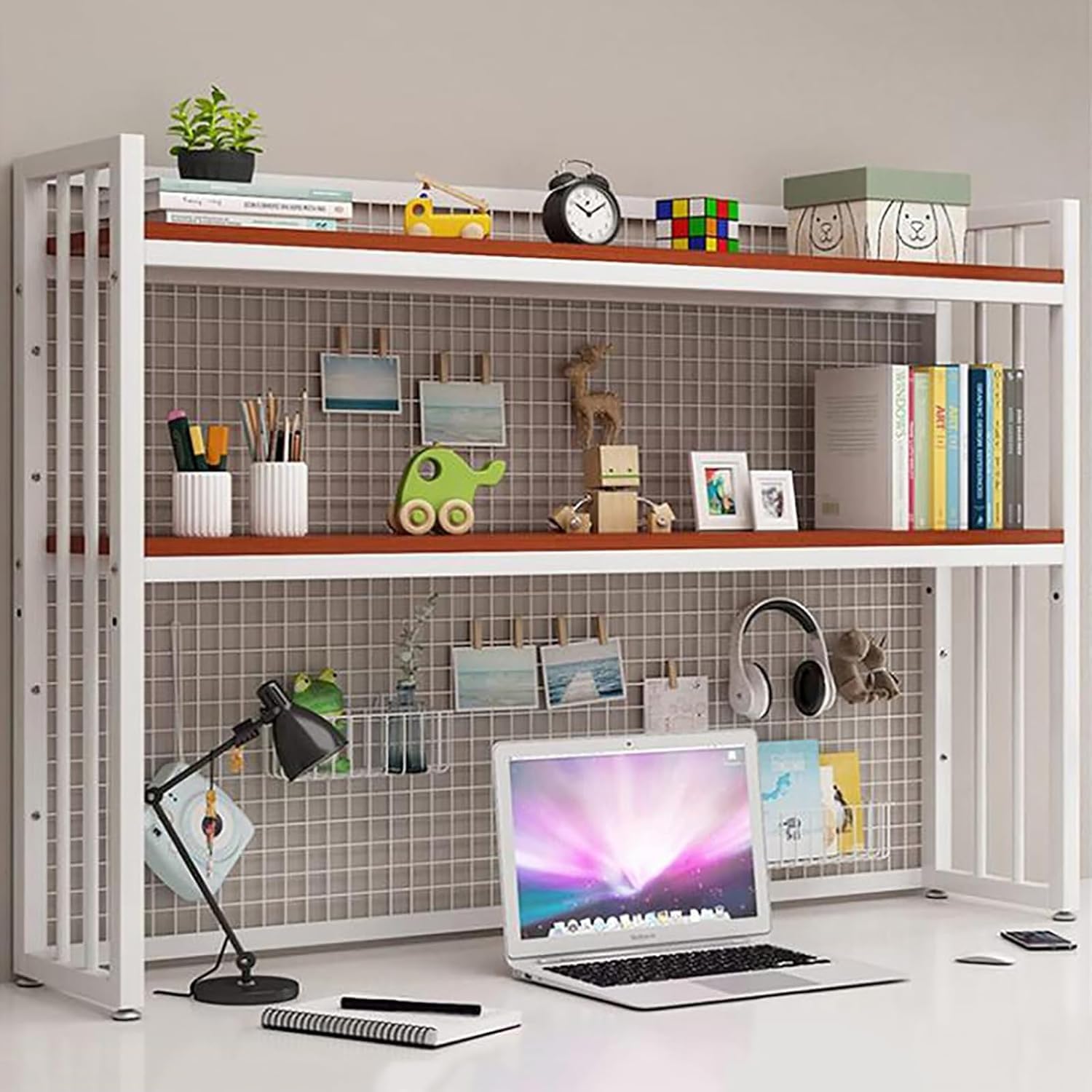 MESCXTY Desk Hutch Dorm Desktop Bookshelf,Desktop Bookcase for Computer Desk,Adjustable Shelf Top of Desk,Desktop Organizer Home Office Supplies Display (95cm/37.4", White B)