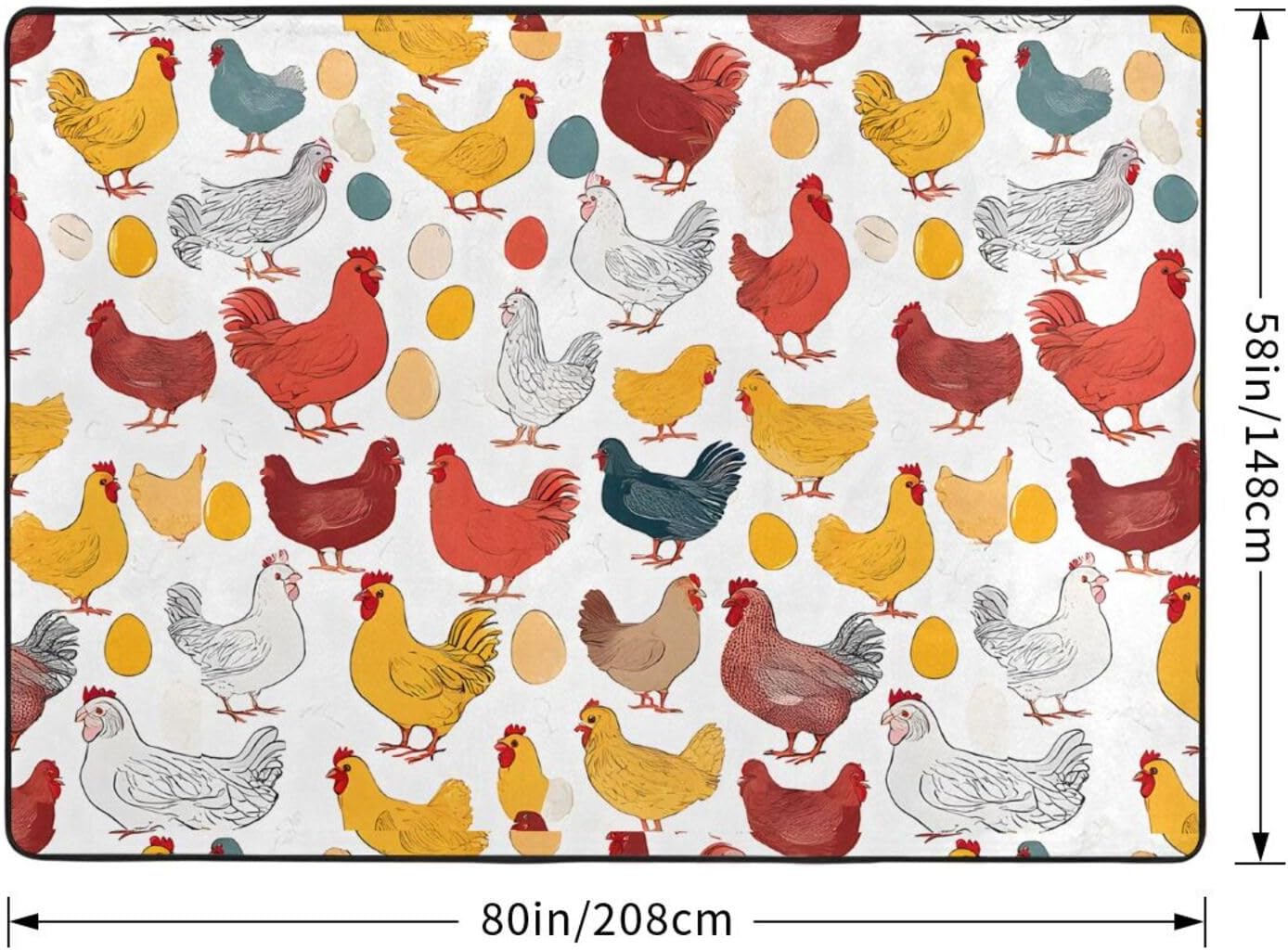 Flannel Non-Slip (Chicken Pattern) Rug Pad 80×50in Soft Washable Protective for Hardwood Floors Bedroom Bathroom Living Room