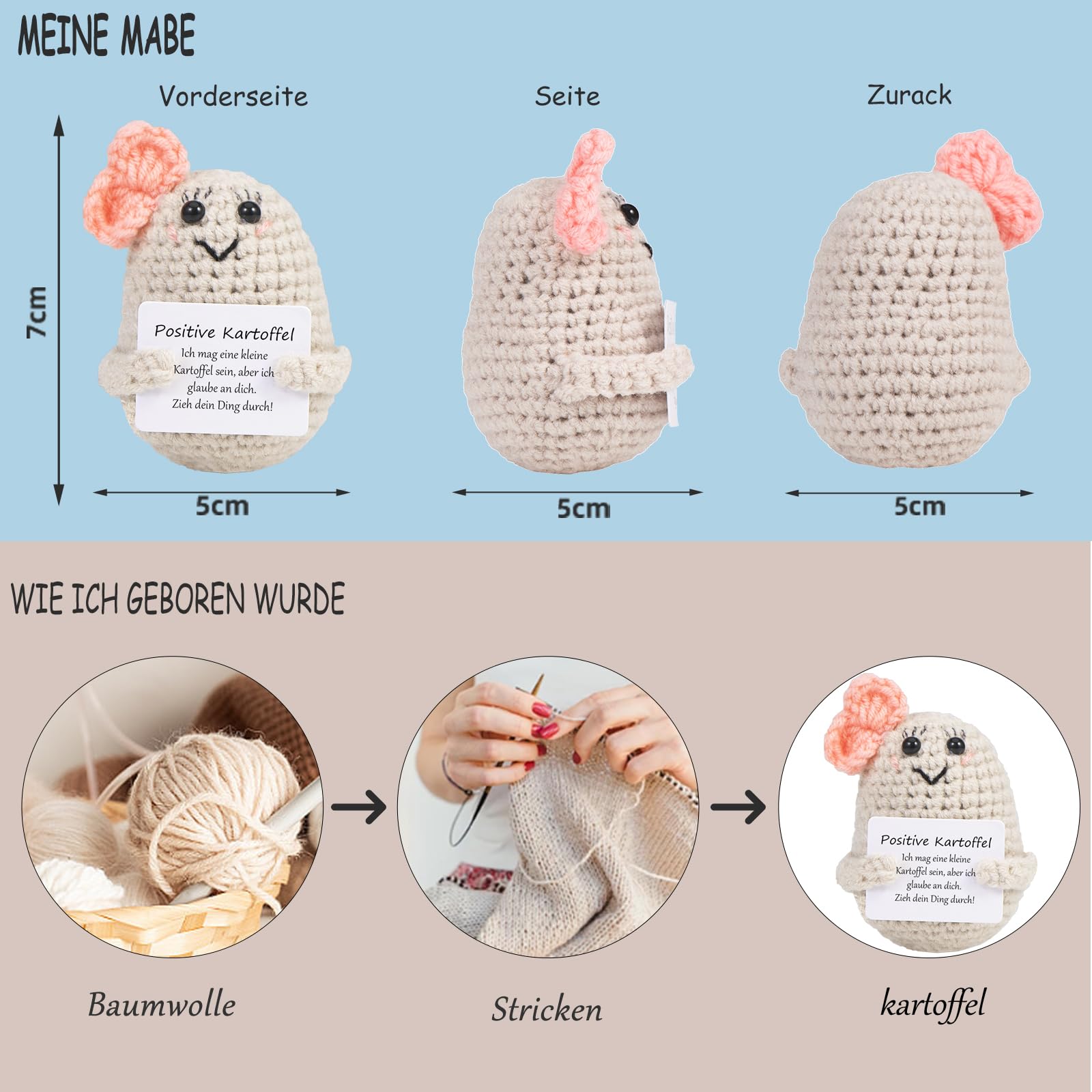 XBOCMY Pocket Hug Patate positive, bambola creativa in lana di patate con carta energetica positiva, regalo per la migliore amica per la fidanzata, piccoli regali per le donne