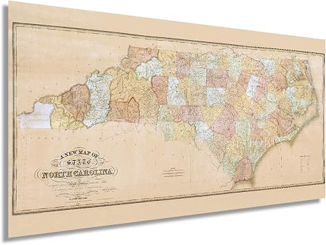 HISTORIX 1833 North Carolina State Map - 12x24 Wall Art | North Carolina Constructed from Actual Surveys - NC -. Vintage reproduction map print for home, office, or study decor.