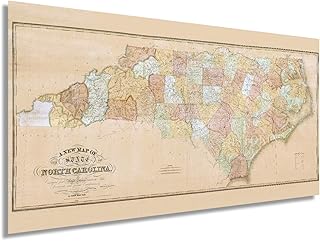 HISTORIX Vintage 1833 North Carolina State Map - 12x24 Inch North Carolina Vintage Map Constructed from Actual Surveys - NC Wall Art - North Carolina Map Wall Decor - North Carolina Poster